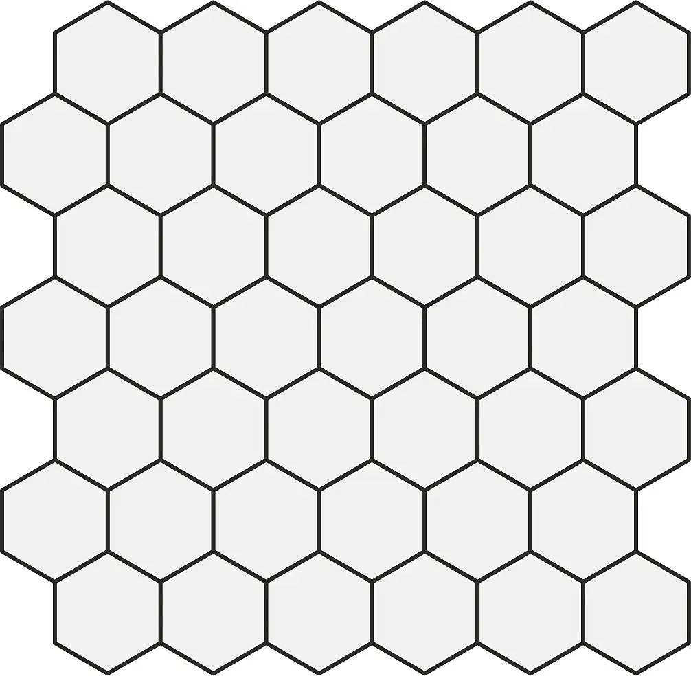 Witte hexagon mozaïektegel op een sheet van 300x300 mm, geschikt voor mozaïektegels op vloerverwarming