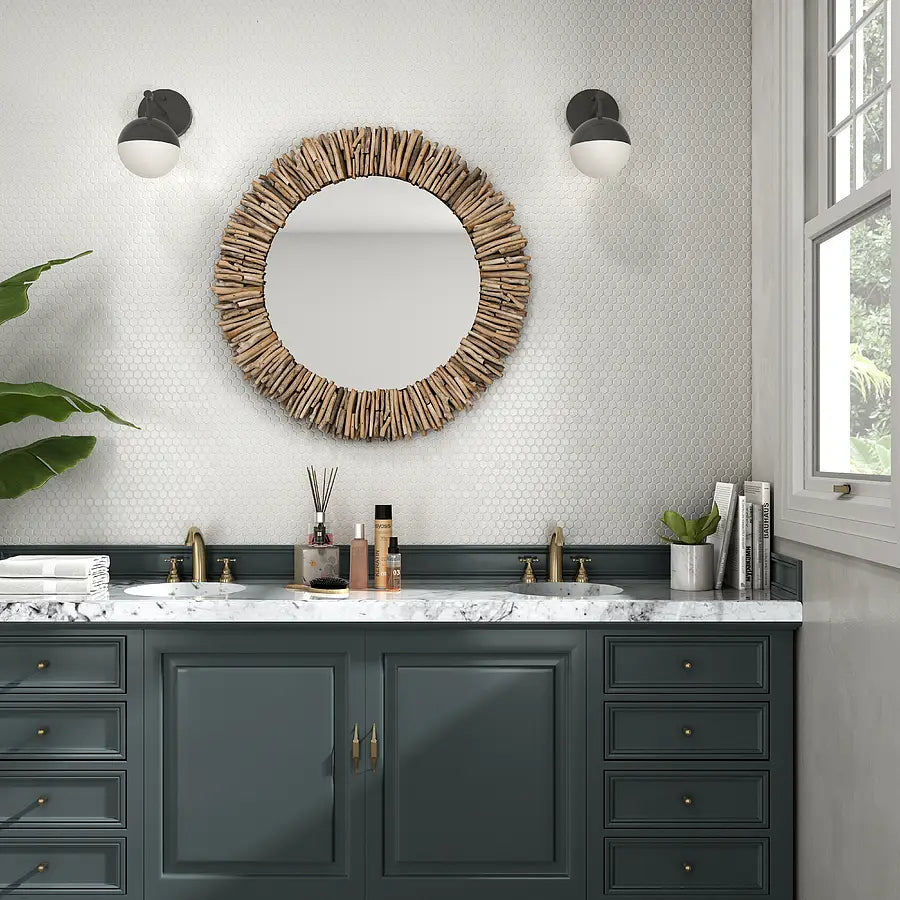 Mozaïek tegels Zeshoek Wit Mat 26x30 - Hexagon Wand en vloer Geglazuurde porseleinen steengoed - Mozaiektegel.com