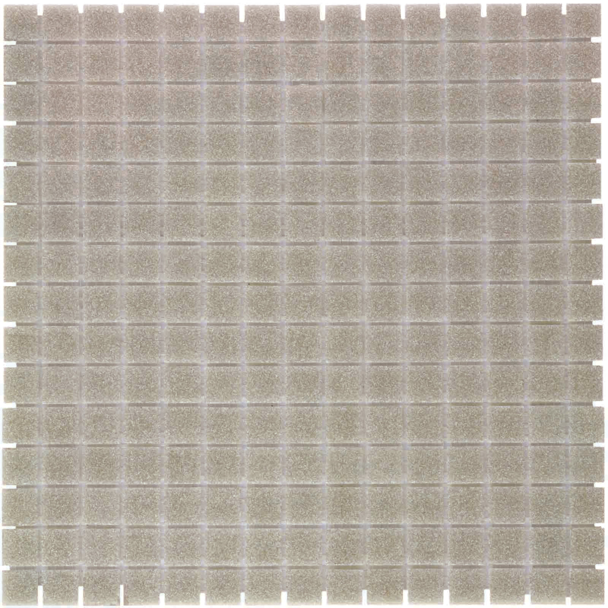Sheet lichtgrijs glasmozaïek met steentjes van 20x20 mm, geschikt voor tegels zetten rond een douchegoot in de douchevloer