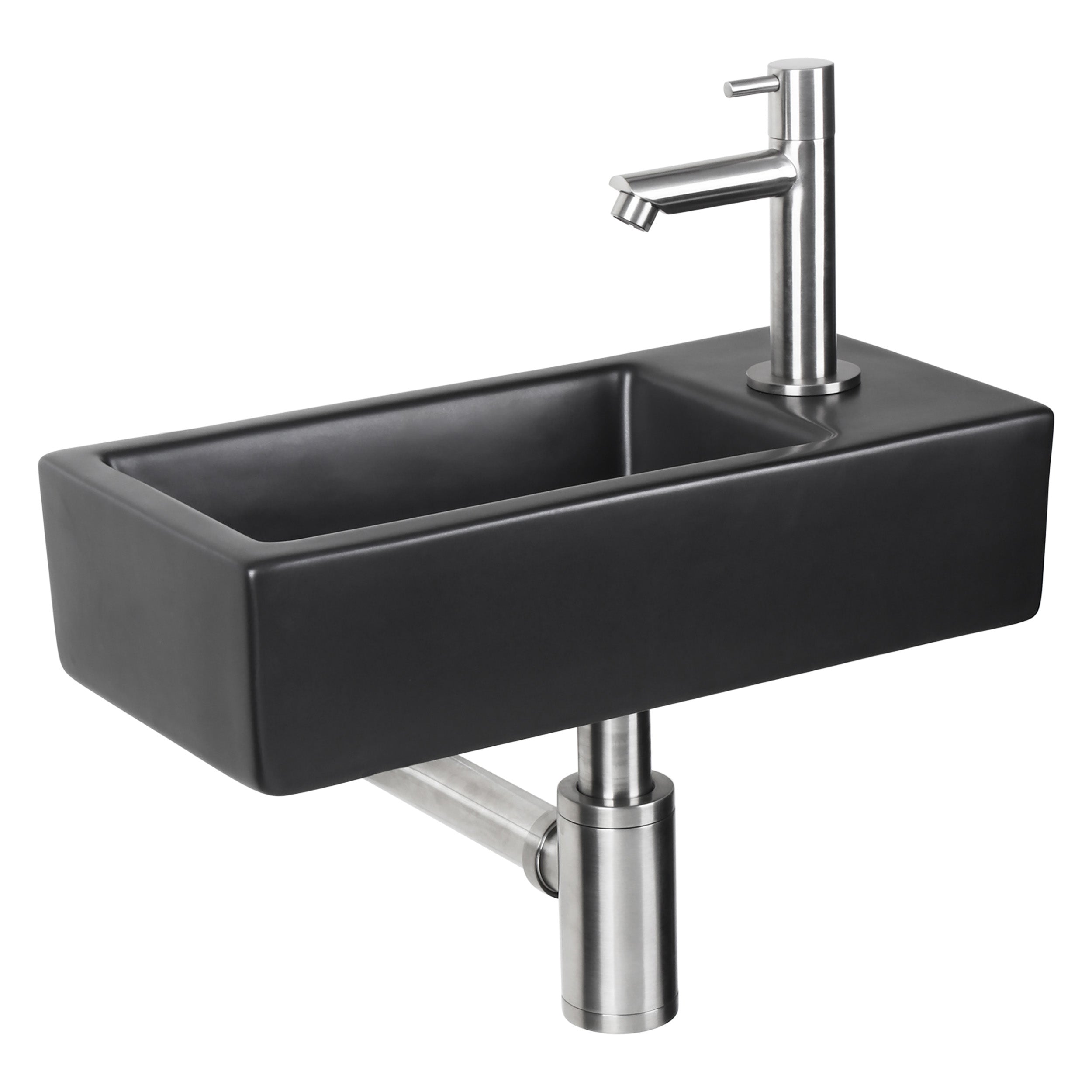 complete fonteinset met rechthoekig wit wasbakje en gouden kraan