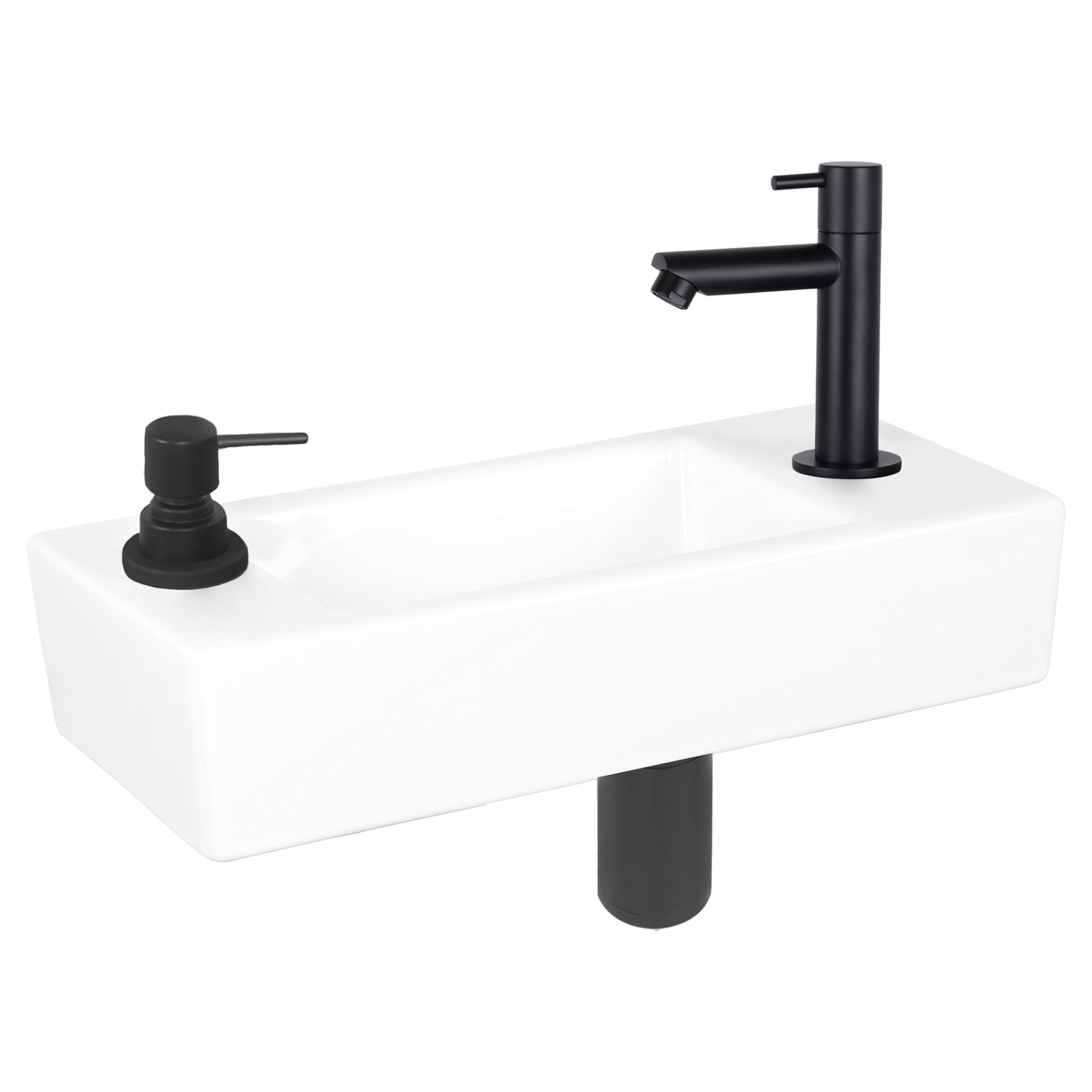 compacte witte keramische fonteinset met zwarte kraan