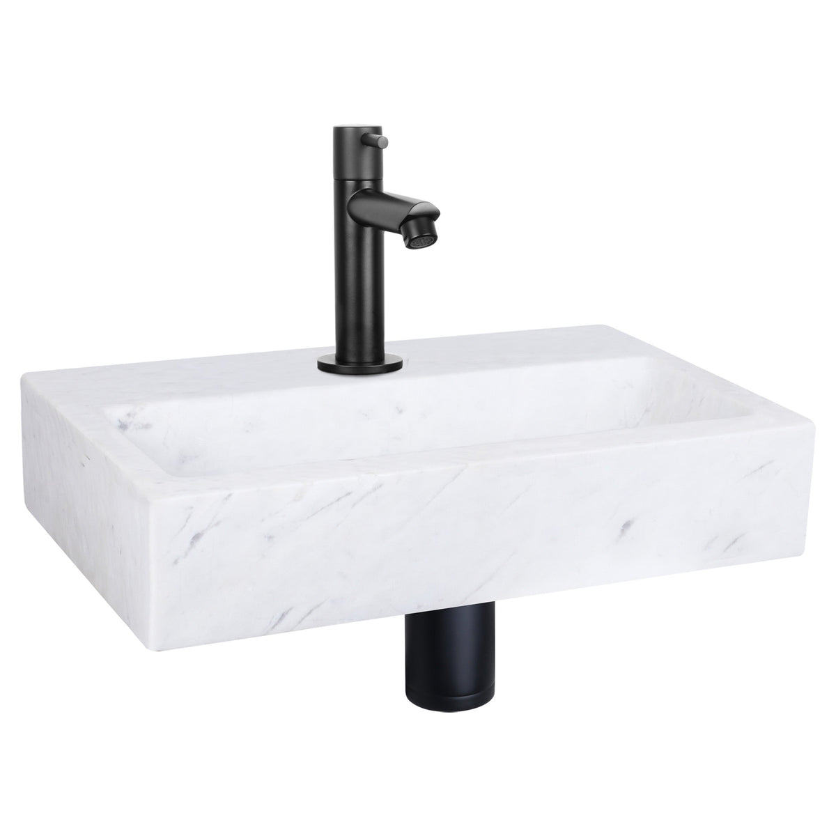 complete marmeren fonteinset met witte bak en gouden kraan