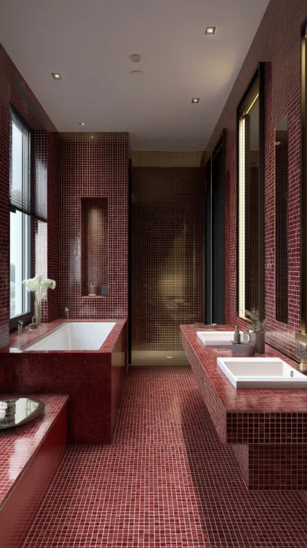 The Mosaic Factory Amsterdam Mozaiek Tegel Vierkant - Wine Red Golden Vein - Mozaiektegel.com