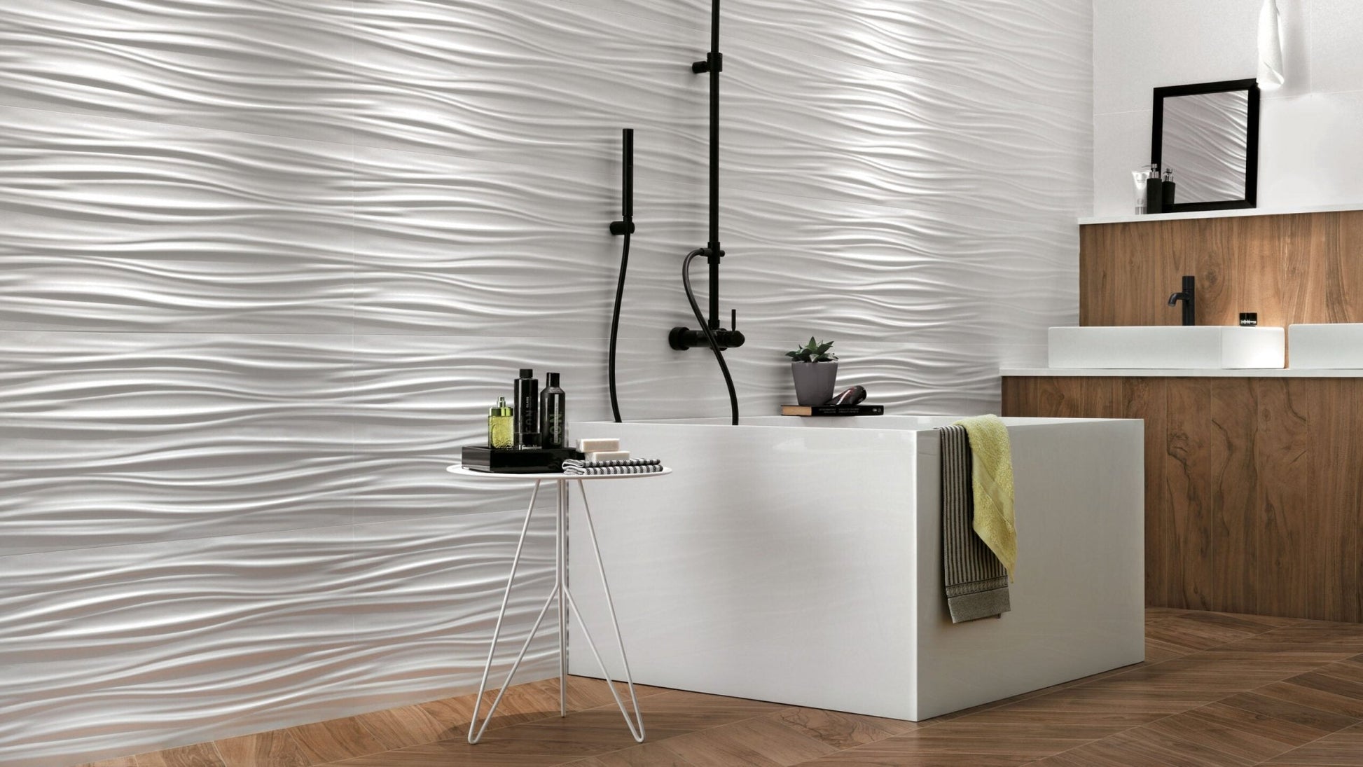 Atlas Concorde 3D Wall Design 8SBW wandtegel 40x80cm 10mm mat rect. ribbon white - Mozaiektegel.com