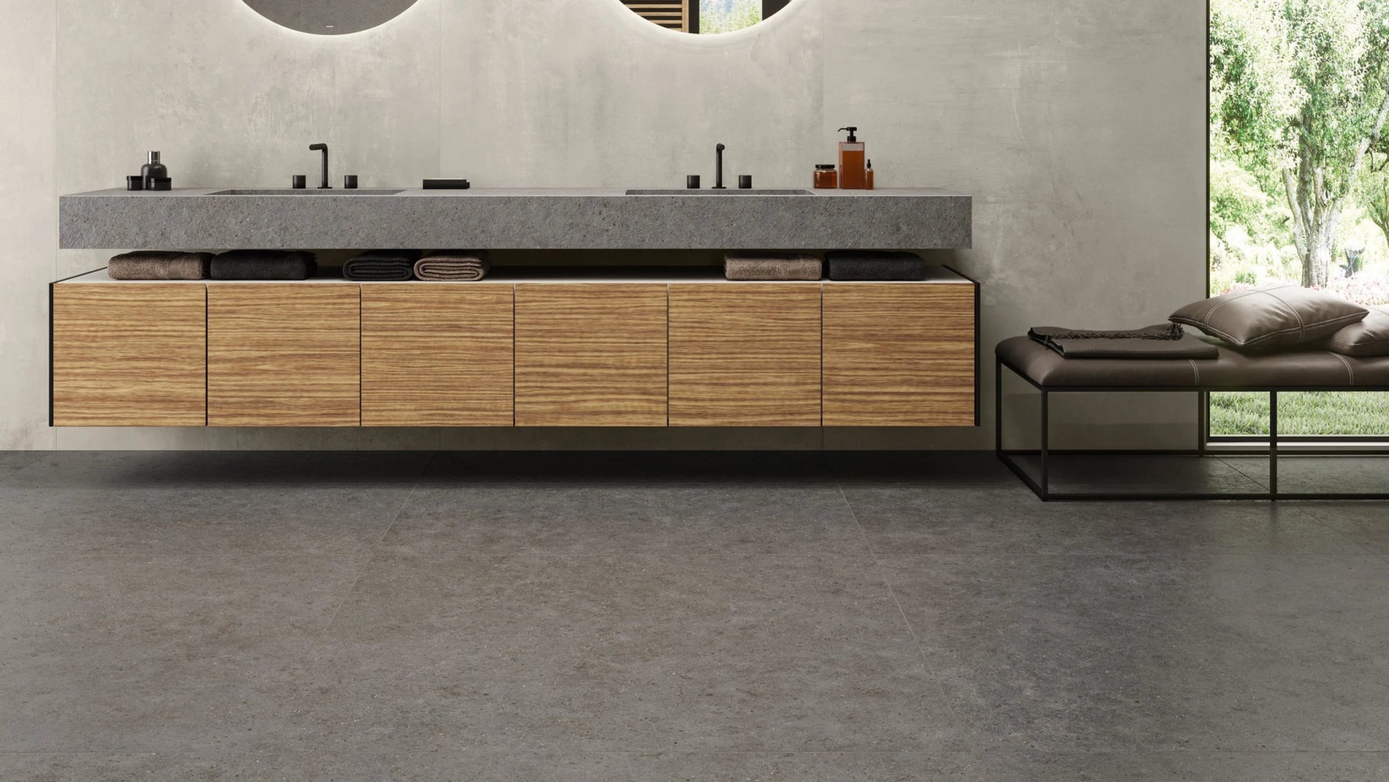 Atlas Concorde Boost Stone A6RP vloertegel 60x60cm 9mm mat rect. R10 tarmac - Mozaiektegel.com