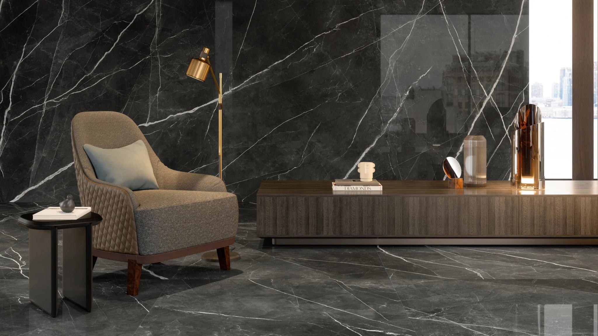 Atlas Concorde Marvel Gala AFXT vloertegel 60x120cm 9mm glans rect. calac. black - Mozaiektegel.com