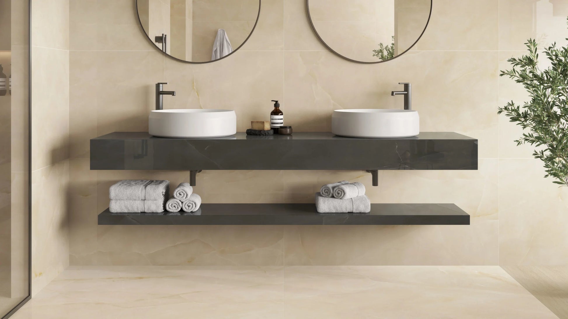 Atlas Concorde Marvel Onyx AJBQ vloertegel 60x120cm 9mm glans ret.alabaster lap. - Mozaiektegel.com