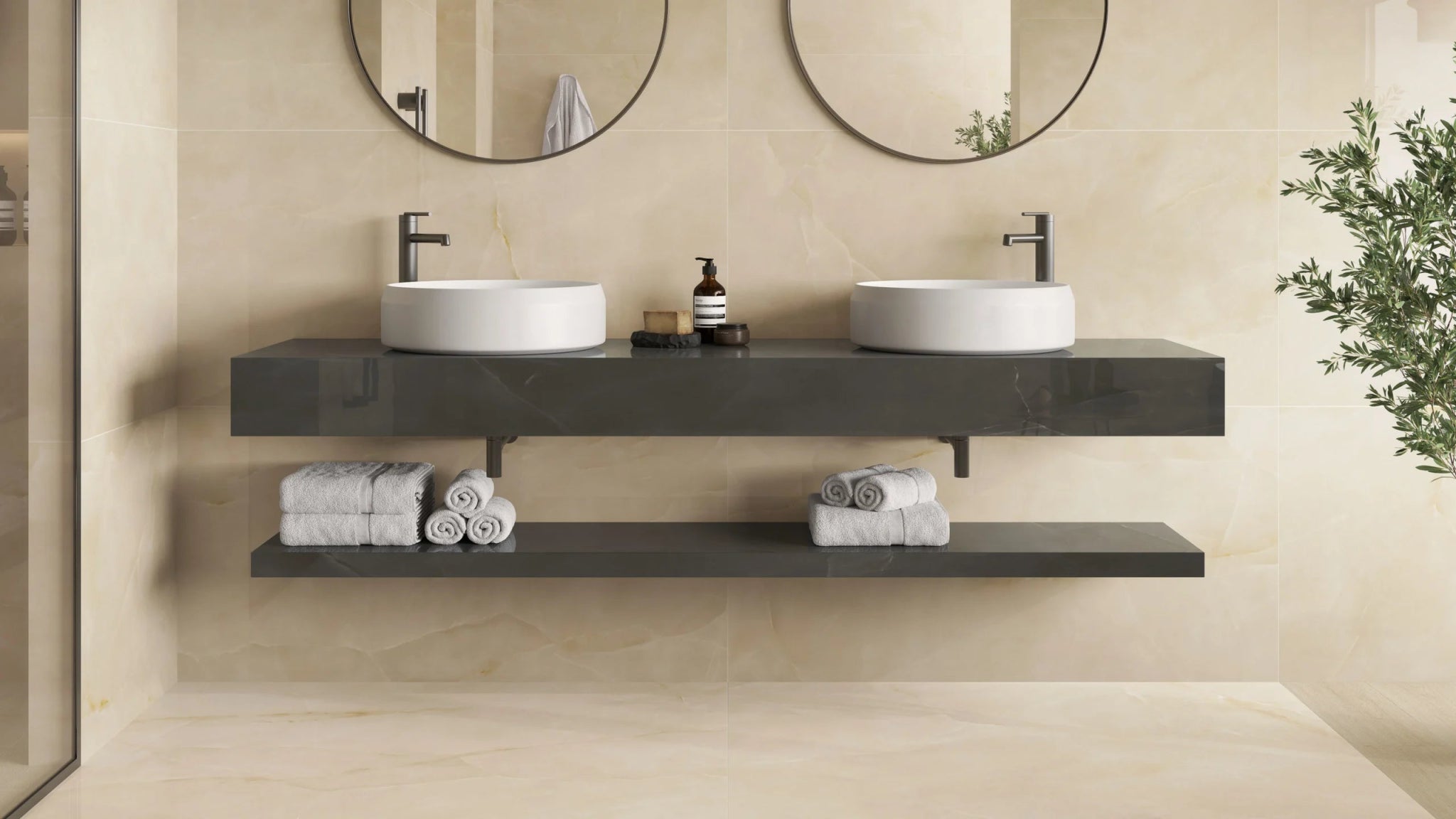 Atlas Concorde Marvel Onyx AJBQ vloertegel 60x120cm 9mm glans ret.alabaster lap. - Mozaiektegel.com