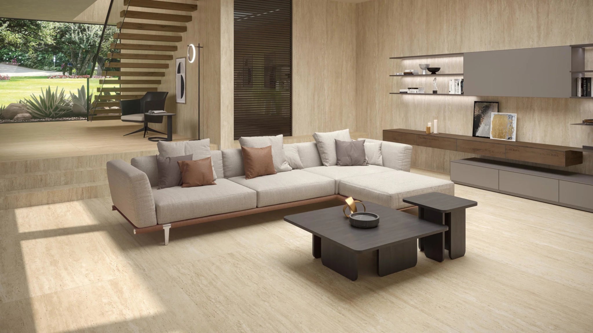 Atlas Concorde Marvel Travertine AFUA VLtegel 60x120cm 9mm mat rect. R10 sand vein - Mozaiektegel.com