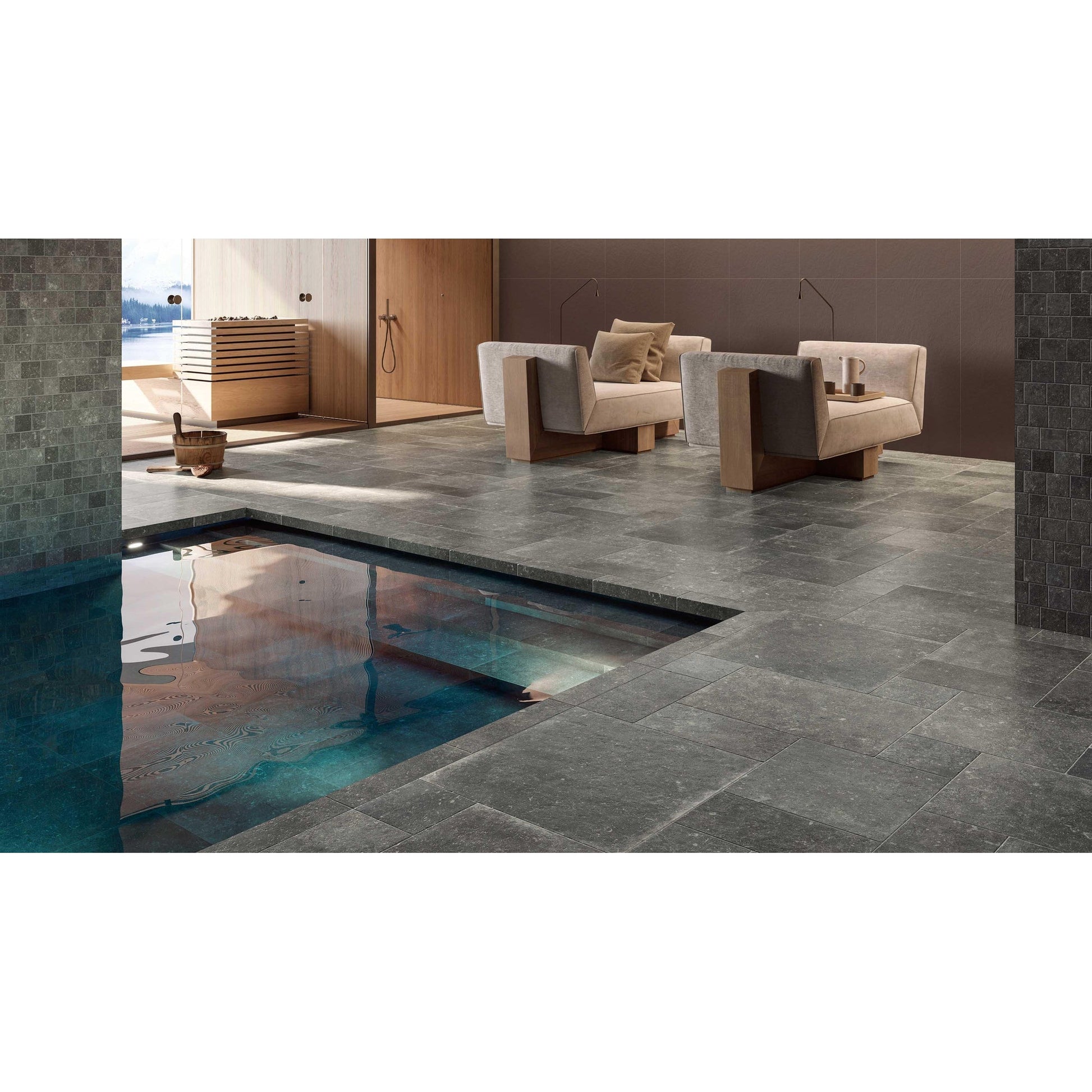 Cir Di Pietra Ardennes 1076933 Vloertegel 100X400 Nero 10mm Mat Ret.R10 - Mozaiektegel.com