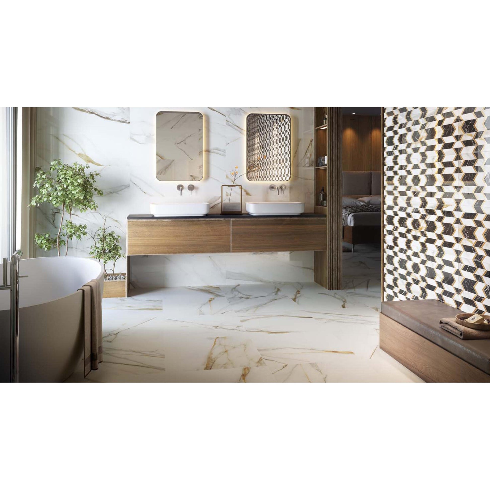 Colorker Calacatta Gold 223587 Vloertegel 595X595 White 8mm Mat Ret. - Mozaiektegel.com