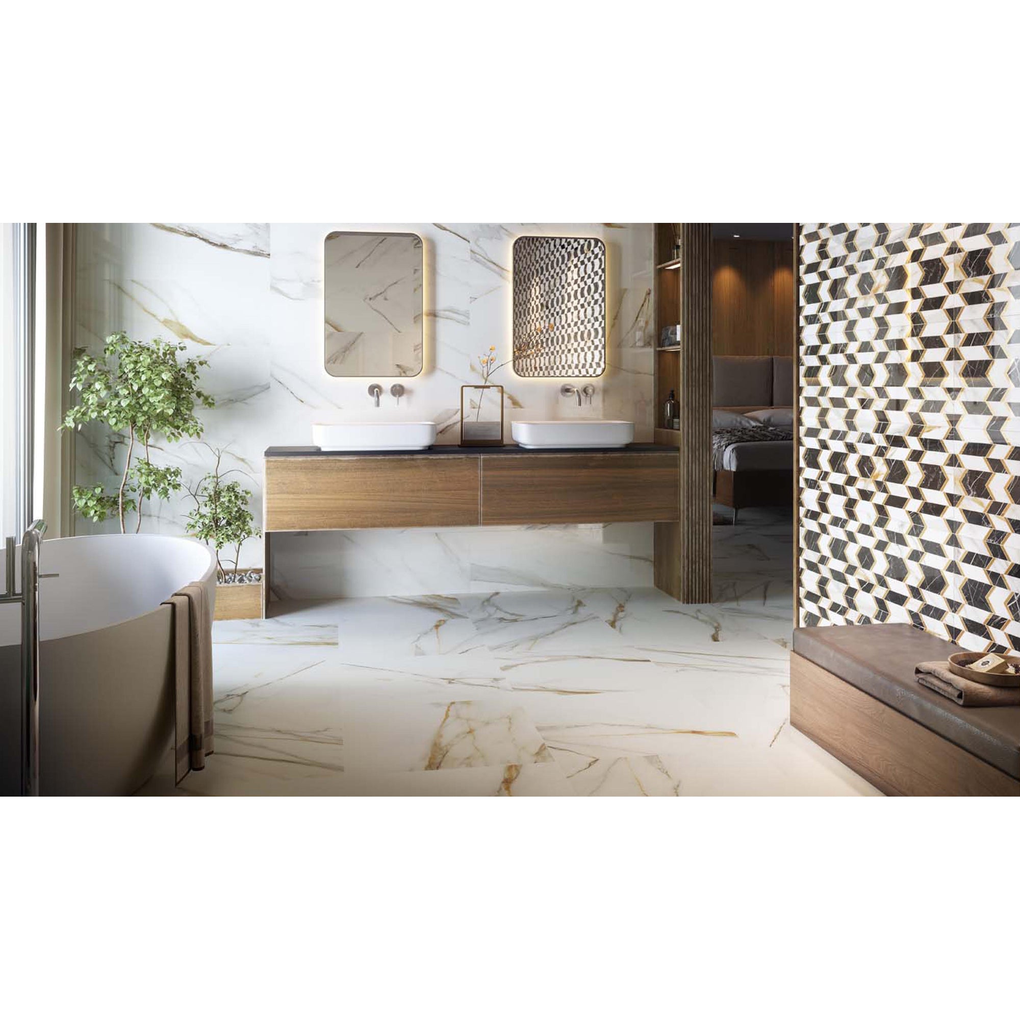 Colorker Calacatta Gold 223587 Vloertegel 595X595 White 8mm Mat Ret. - Mozaiektegel.com