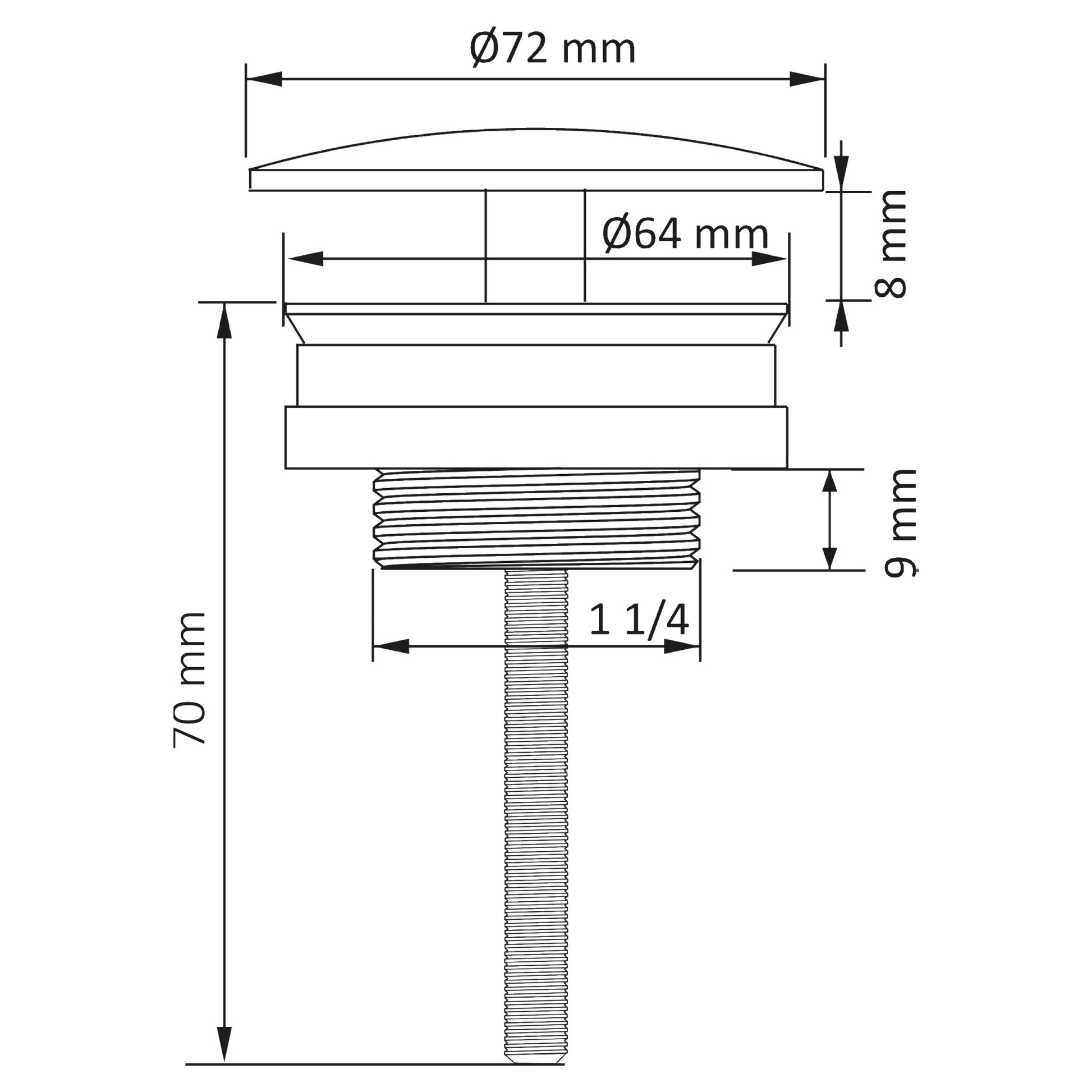 Differnz afvoerplug always open | mat zwart | 72mm - Mozaiektegel.com