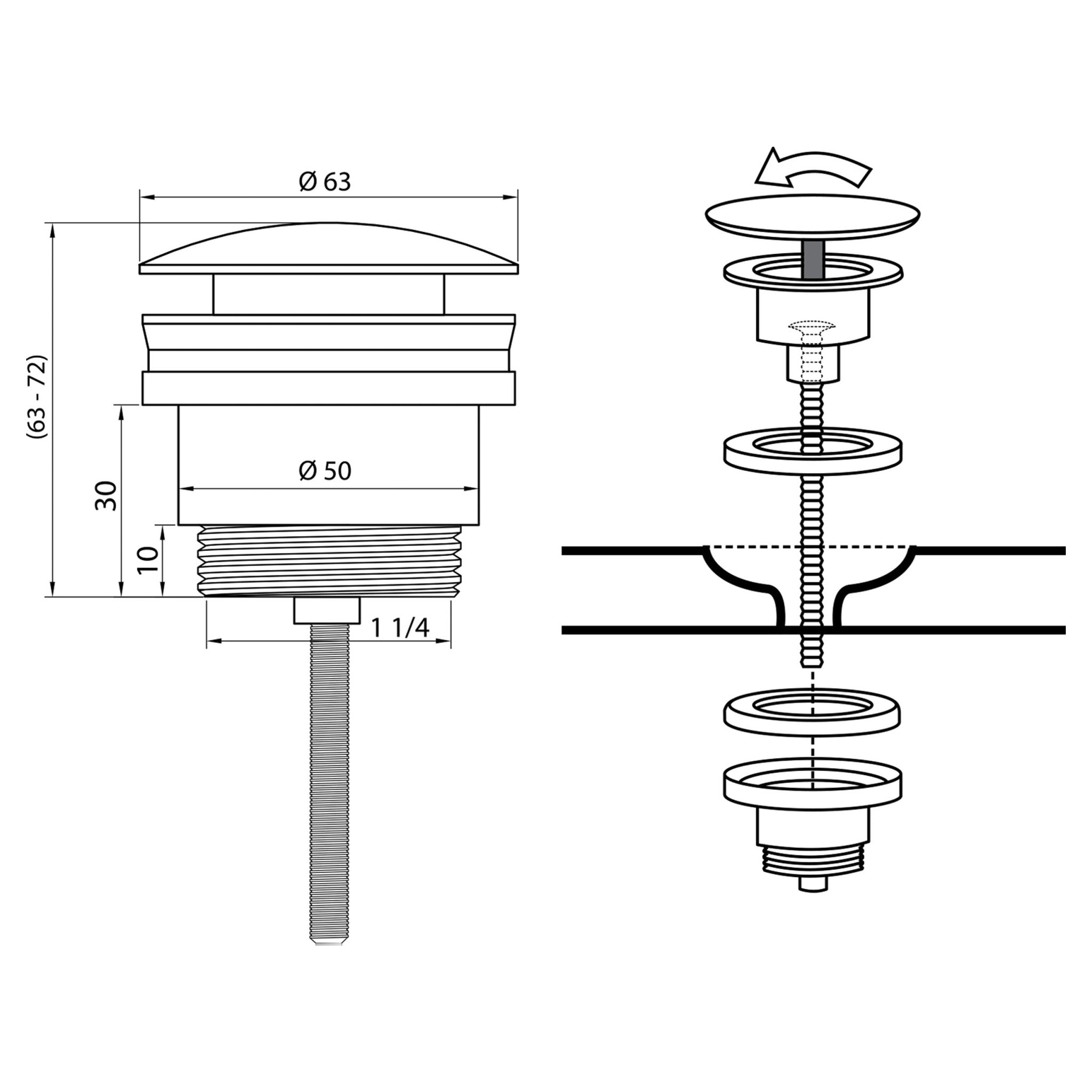 Differnz afvoerplug pop up | mat chroom | 63mm - Mozaiektegel.com