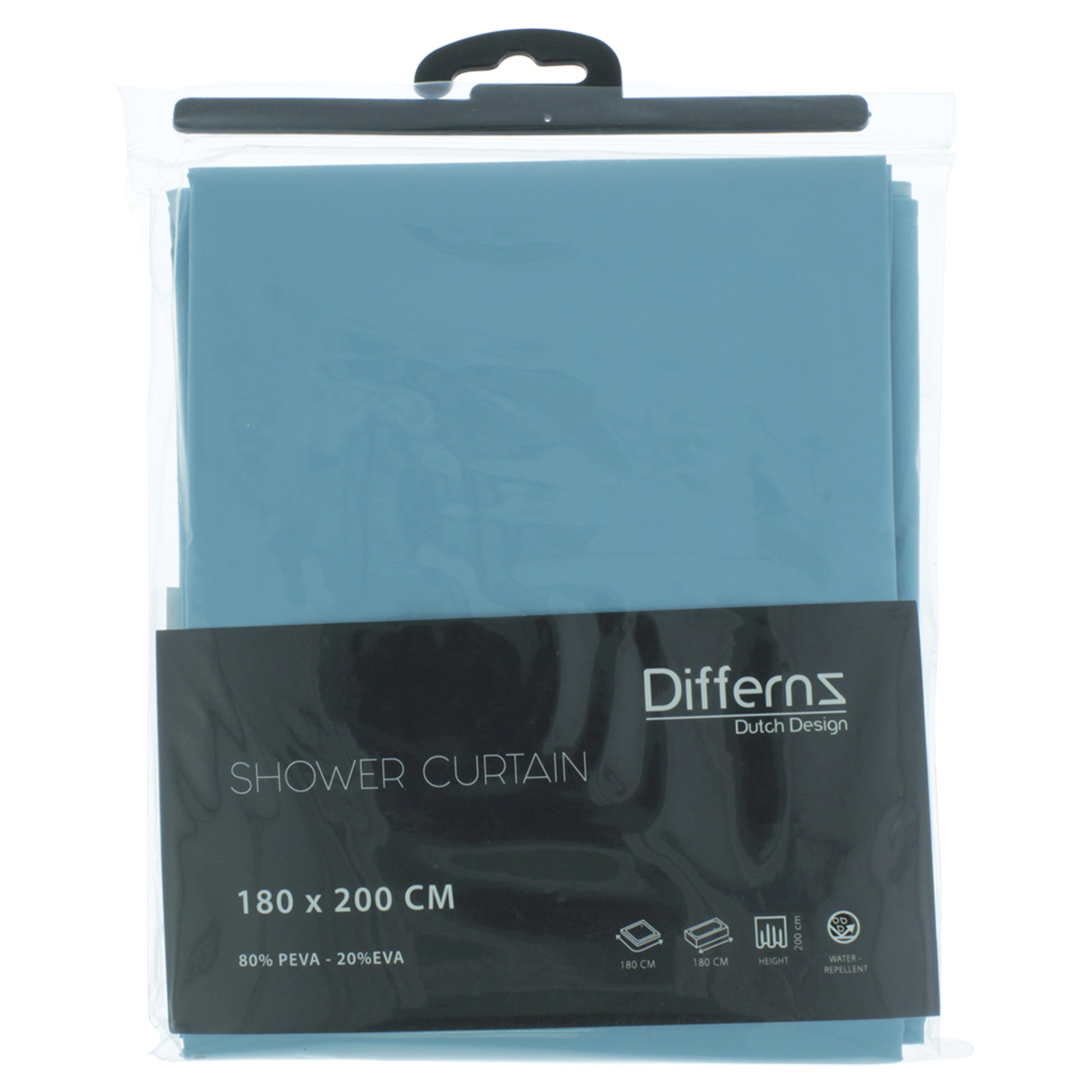 Differnz Base douchegordijn 100% PEVA - waterdicht - 180 x 200 cm - blauw - Mozaiektegel.com