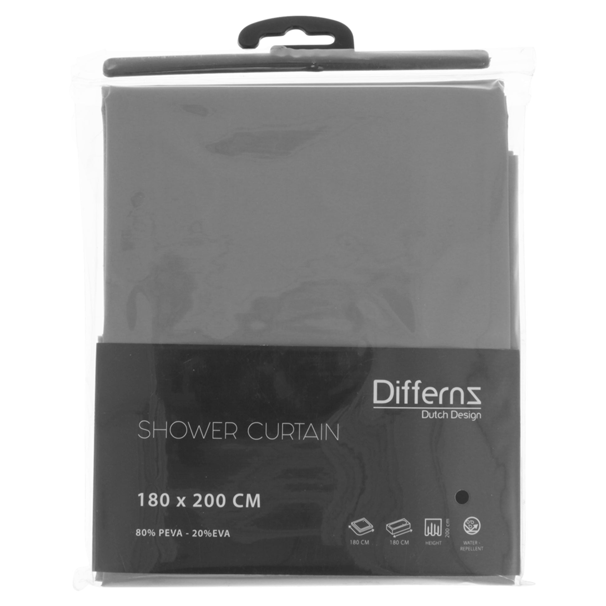 Differnz Base douchegordijn 100% PEVA - waterdicht - 180 x 200 cm - grijs - Mozaiektegel.com