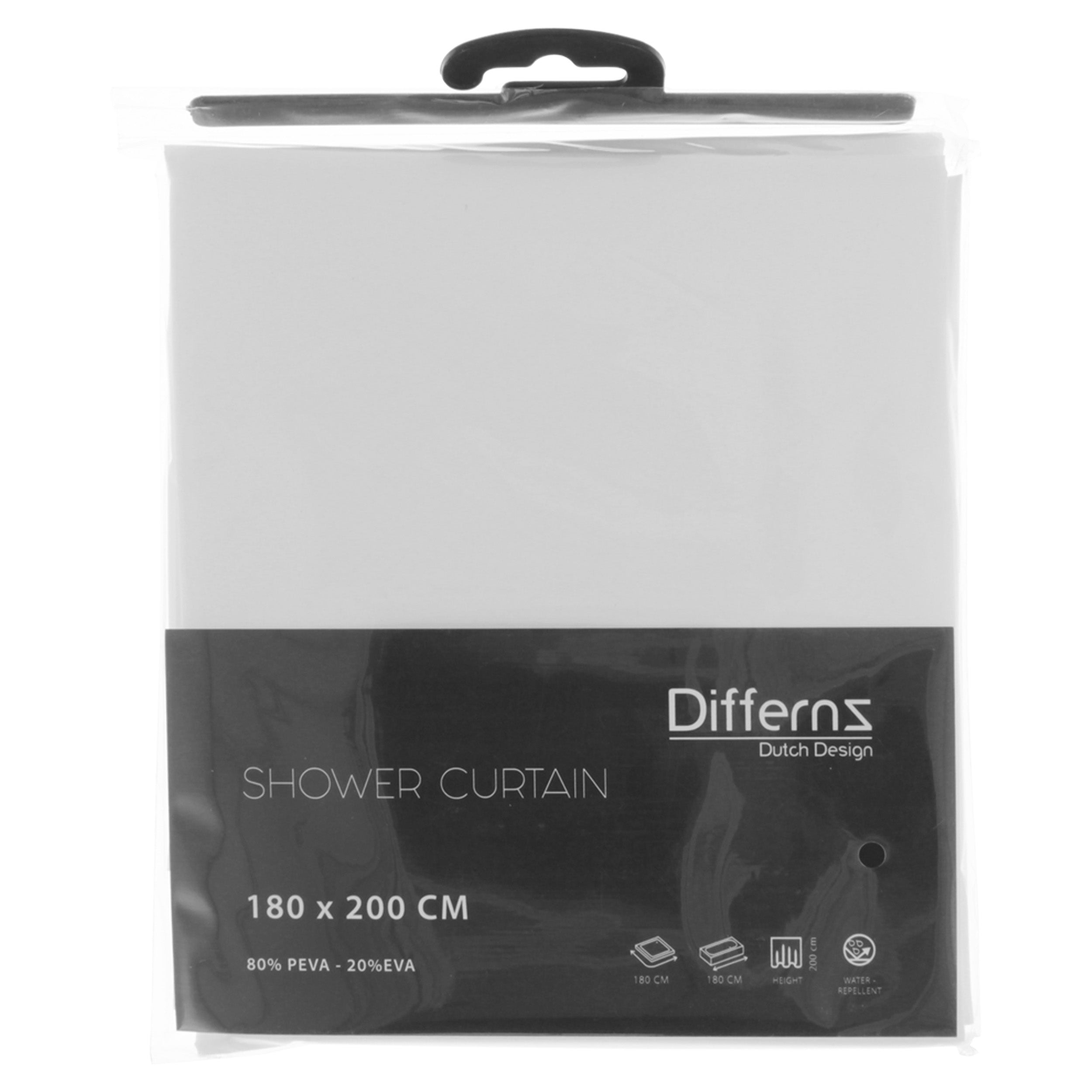 Differnz Base douchegordijn 100% PEVA - waterdicht - 180 x 200 cm - wit - Mozaiektegel.com