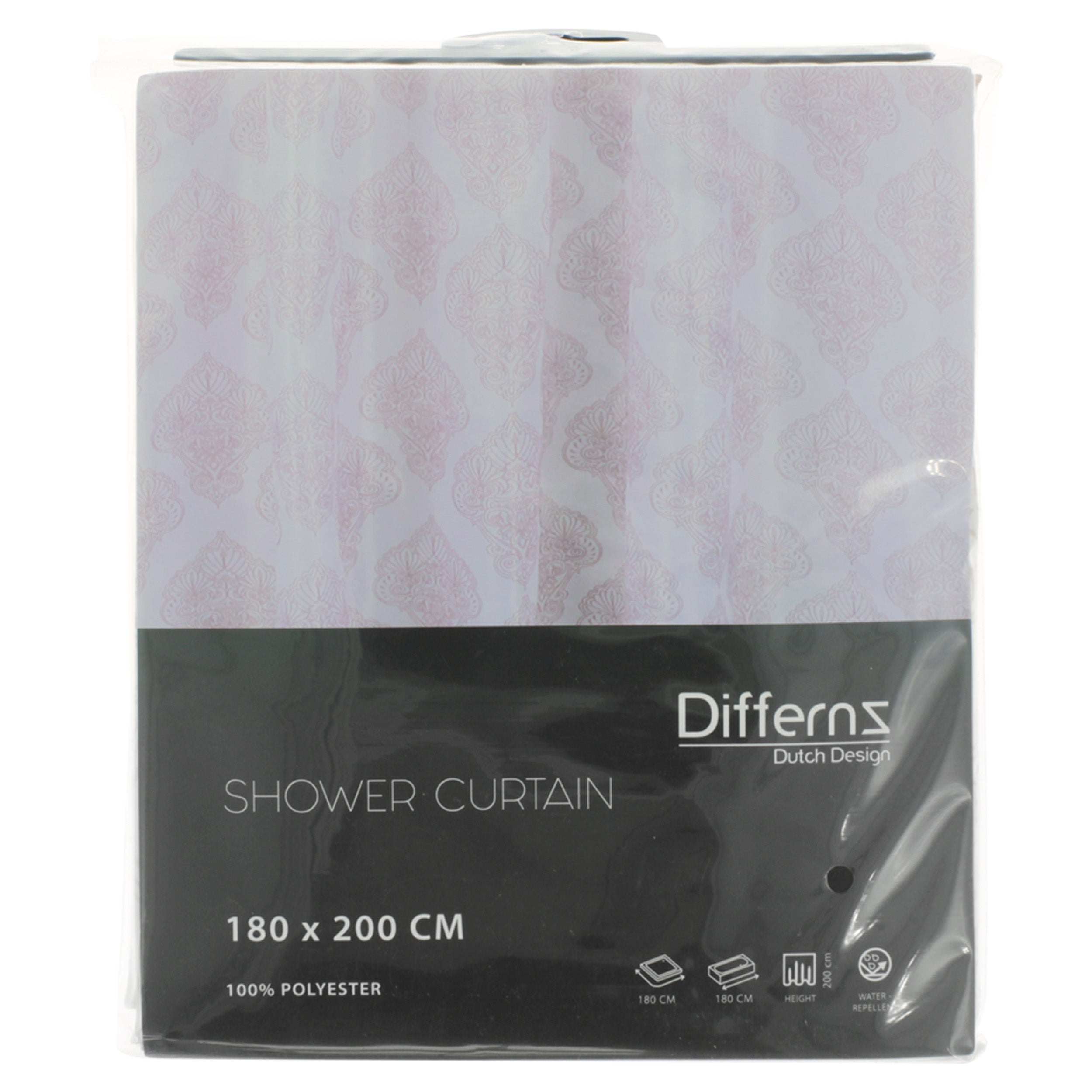 Differnz Boho douchegordijn 100% polyester - verzwaarde onderzoom - 180 x 200 cm - pink - Mozaiektegel.com