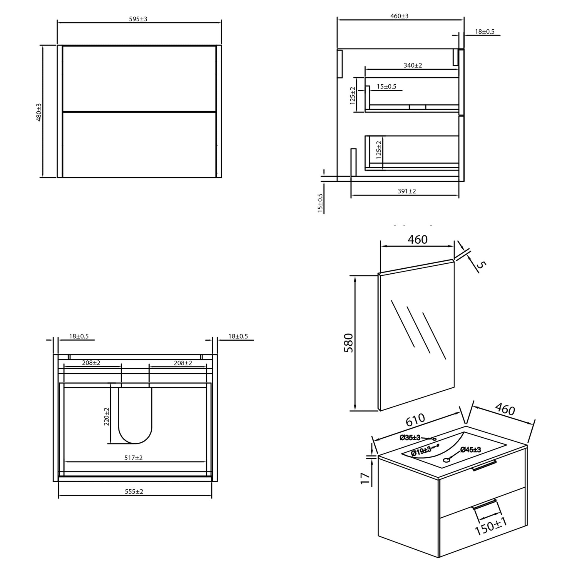 Differnz Bolo badmeubelset knock - down, FSC® | licht eiken | 60 cm - Mozaiektegel.com