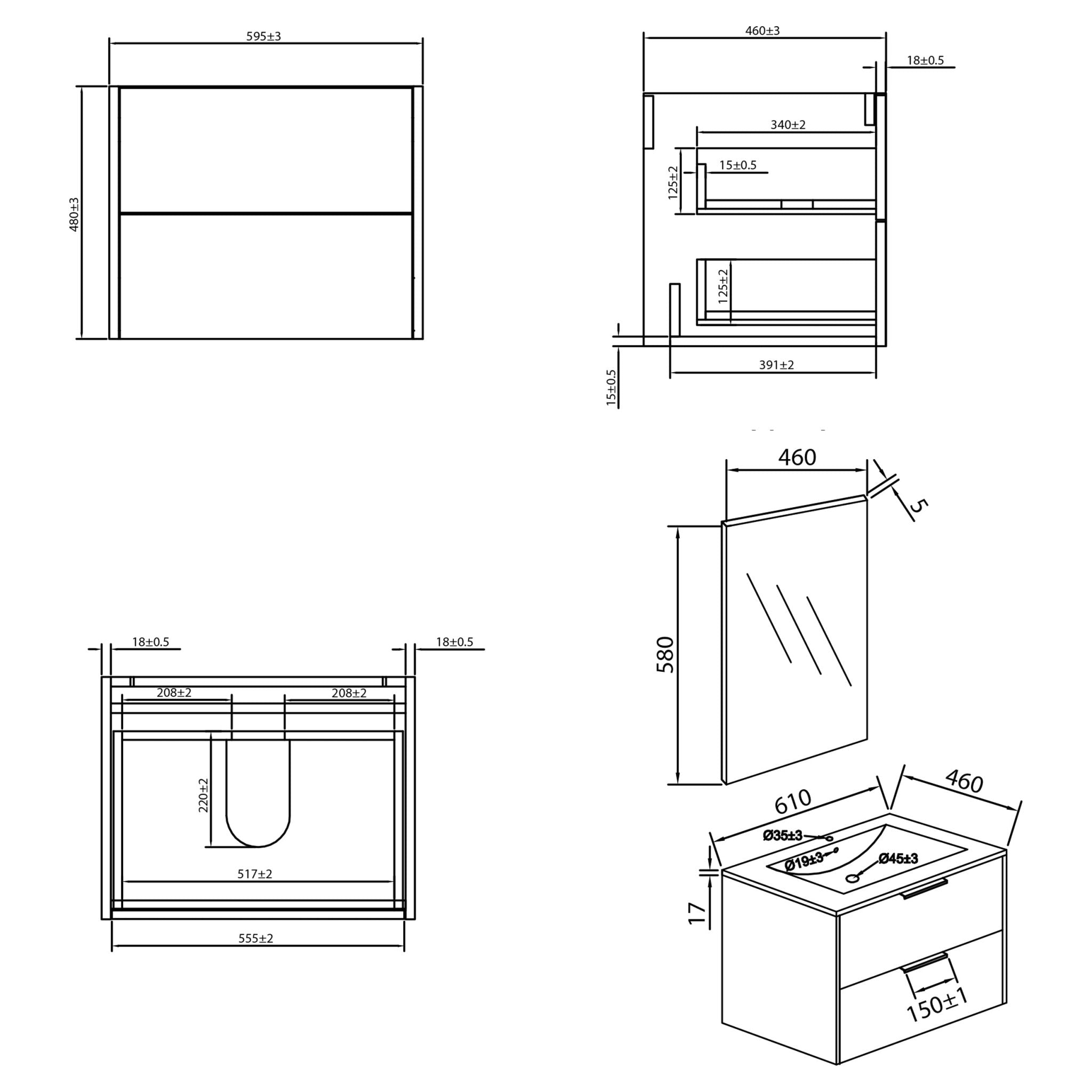 Differnz Bolo badmeubelset knock - down, FSC® | licht eiken | 60 cm - Mozaiektegel.com