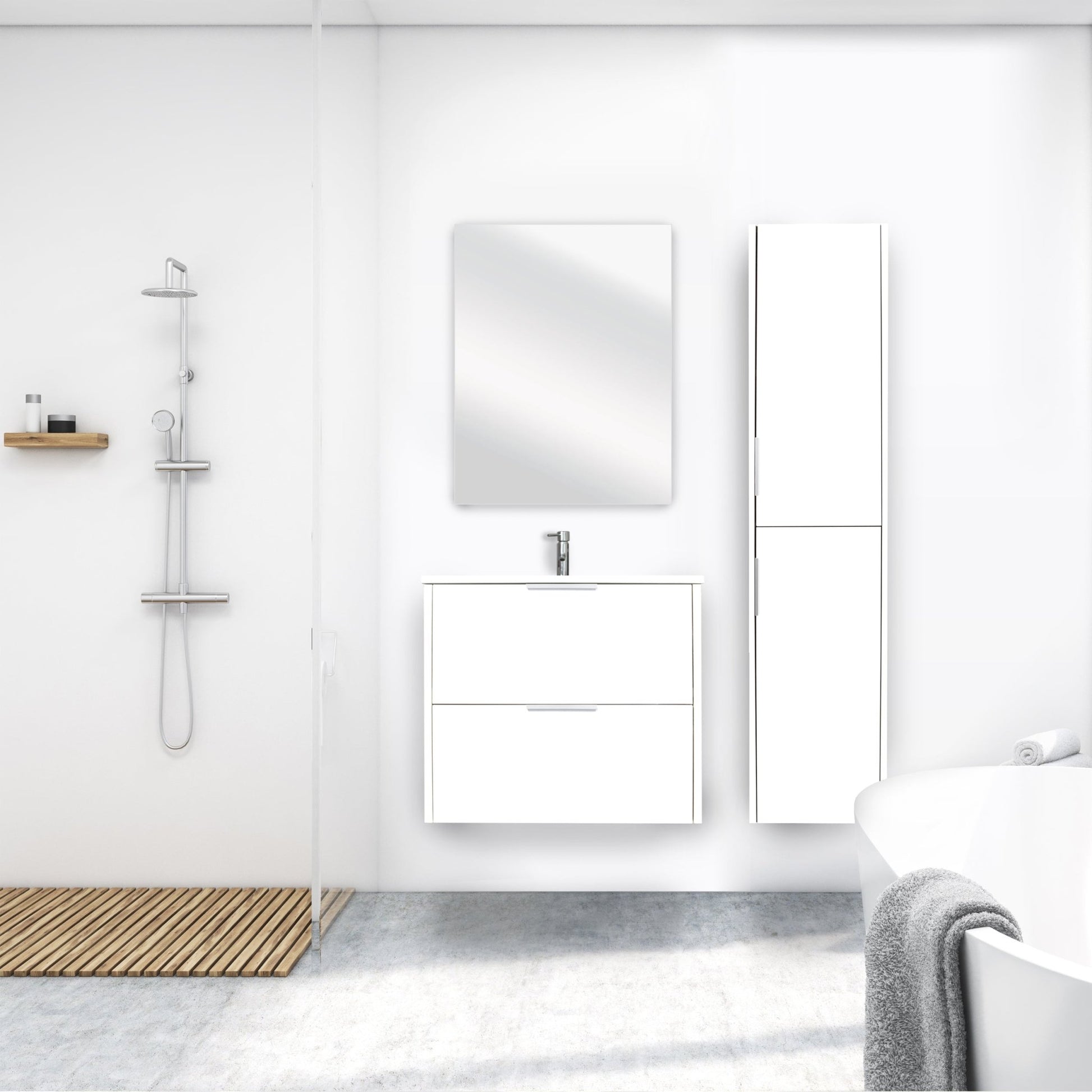 Differnz Bolo hoge kast knock - down - links/rechts - FSC® | hoogglans wit | 160 x 35 x 35 cm - Mozaiektegel.com