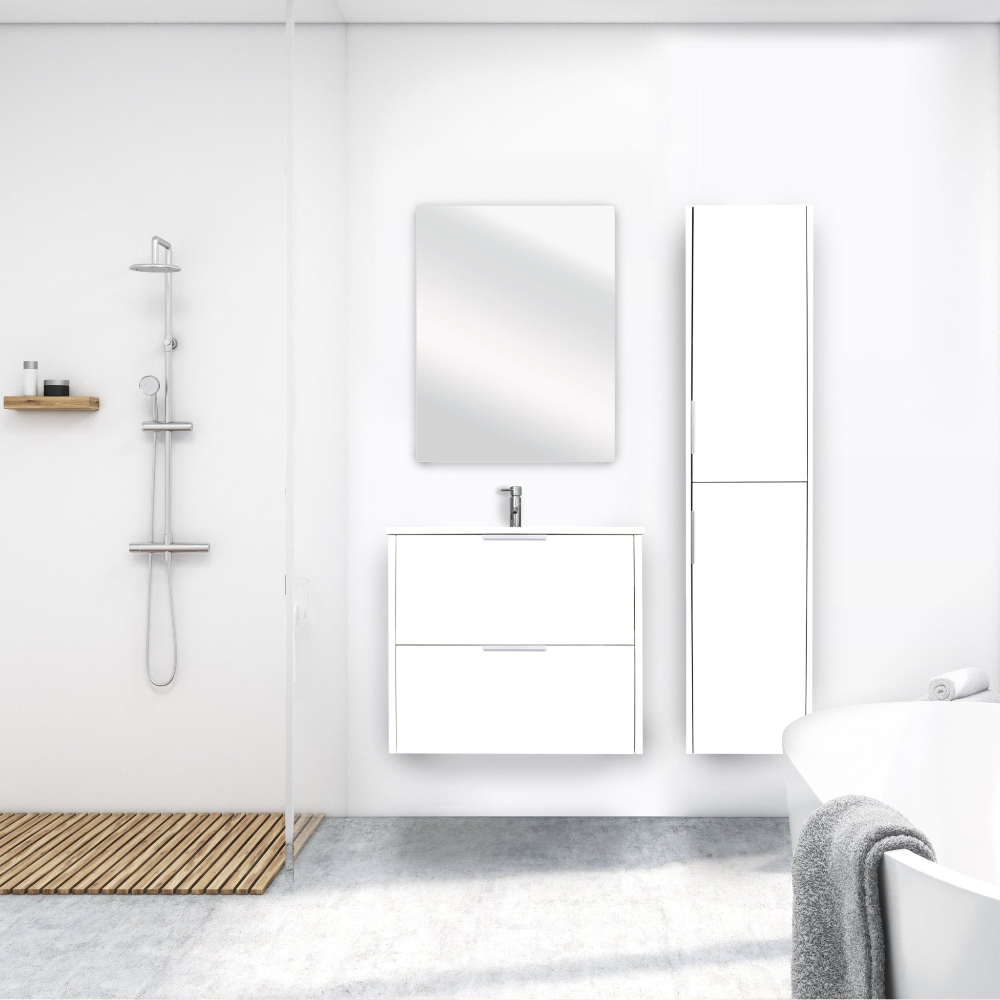 Differnz Bolo hoge kast knock - down - links/rechts - FSC® | hoogglans wit | 160 x 35 x 35 cm - Mozaiektegel.com