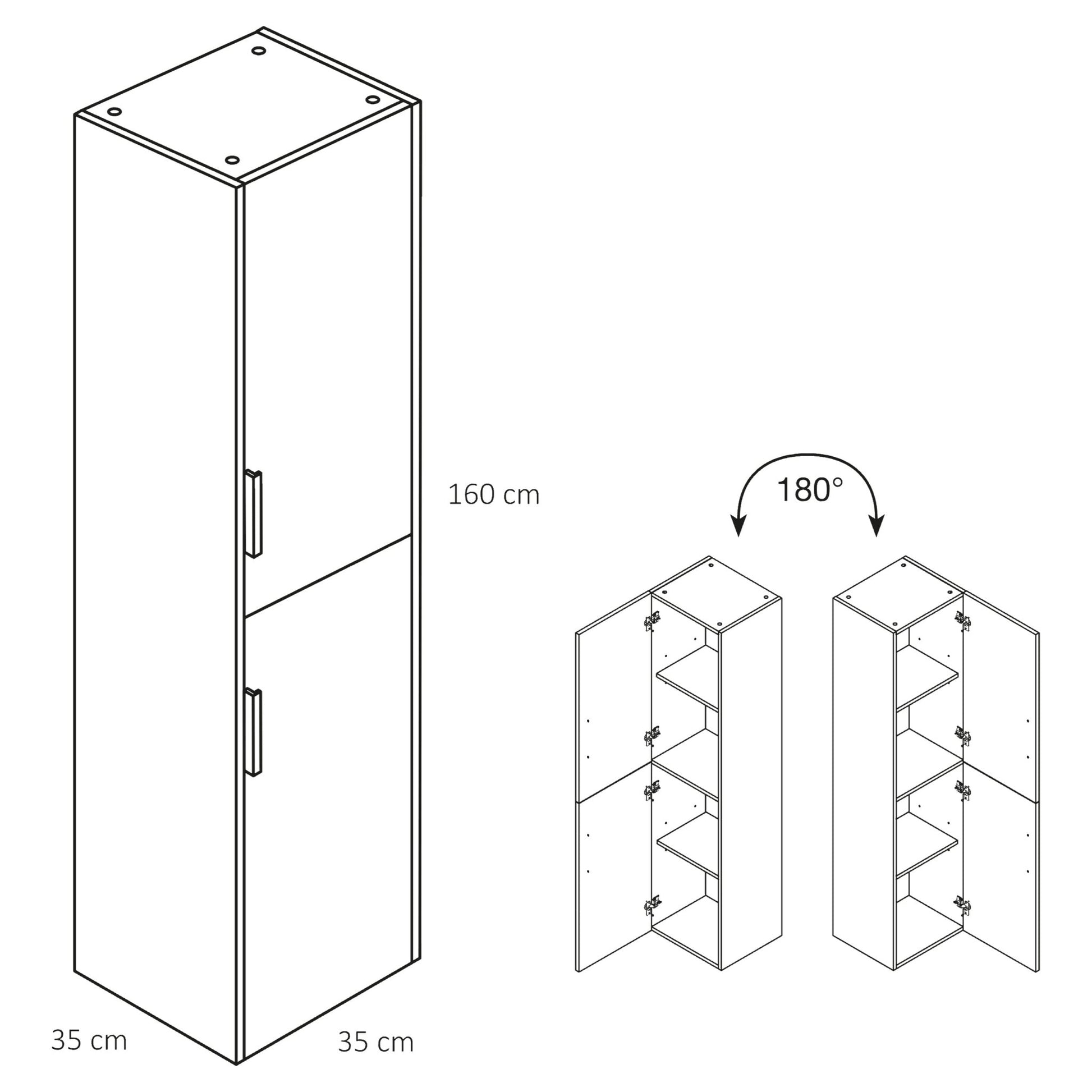 Differnz Bolo hoge kast knock - down - links/rechts - FSC® | hoogglans wit | 160 x 35 x 35 cm - Mozaiektegel.com