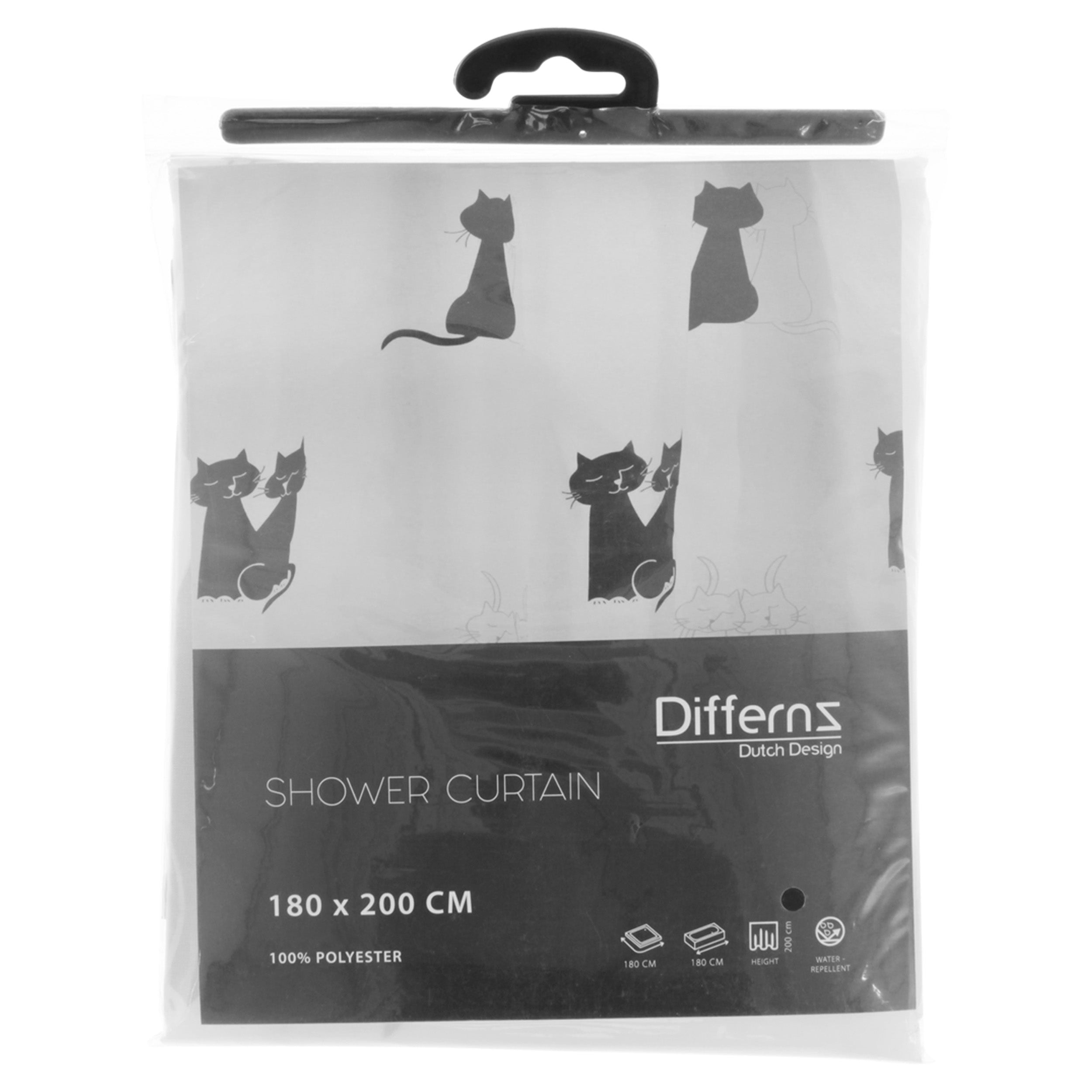 Differnz Cats douchegordijn 100% polyester - verzwaarde onderzoom - 180 x 200 cm - Mozaiektegel.com