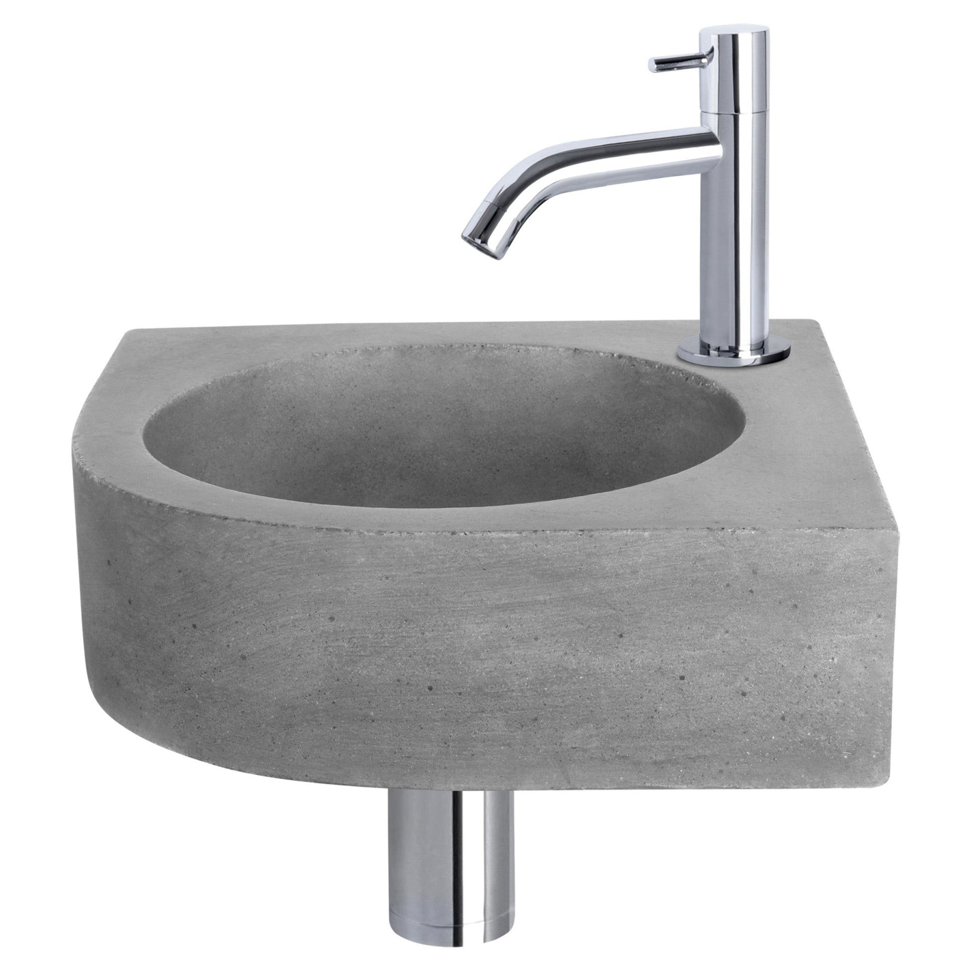 Differnz Cleo fonteinset beton donkergrijs - kraan gebogen - 31.5 x 31.5 x 10 cm - chroom - Mozaiektegel.com