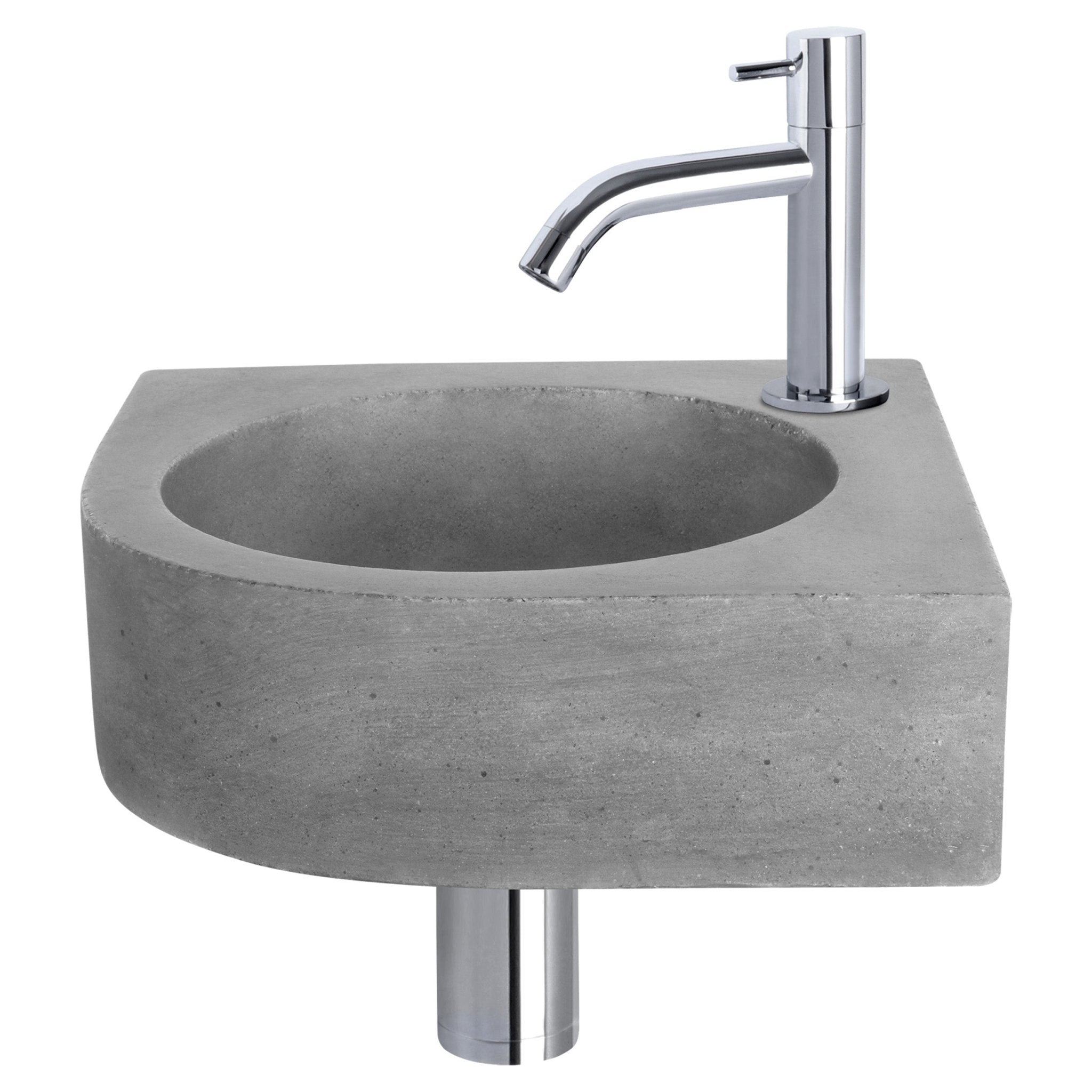 Differnz Cleo fonteinset beton donkergrijs - kraan gebogen - 31.5 x 31.5 x 10 cm - chroom - Mozaiektegel.com