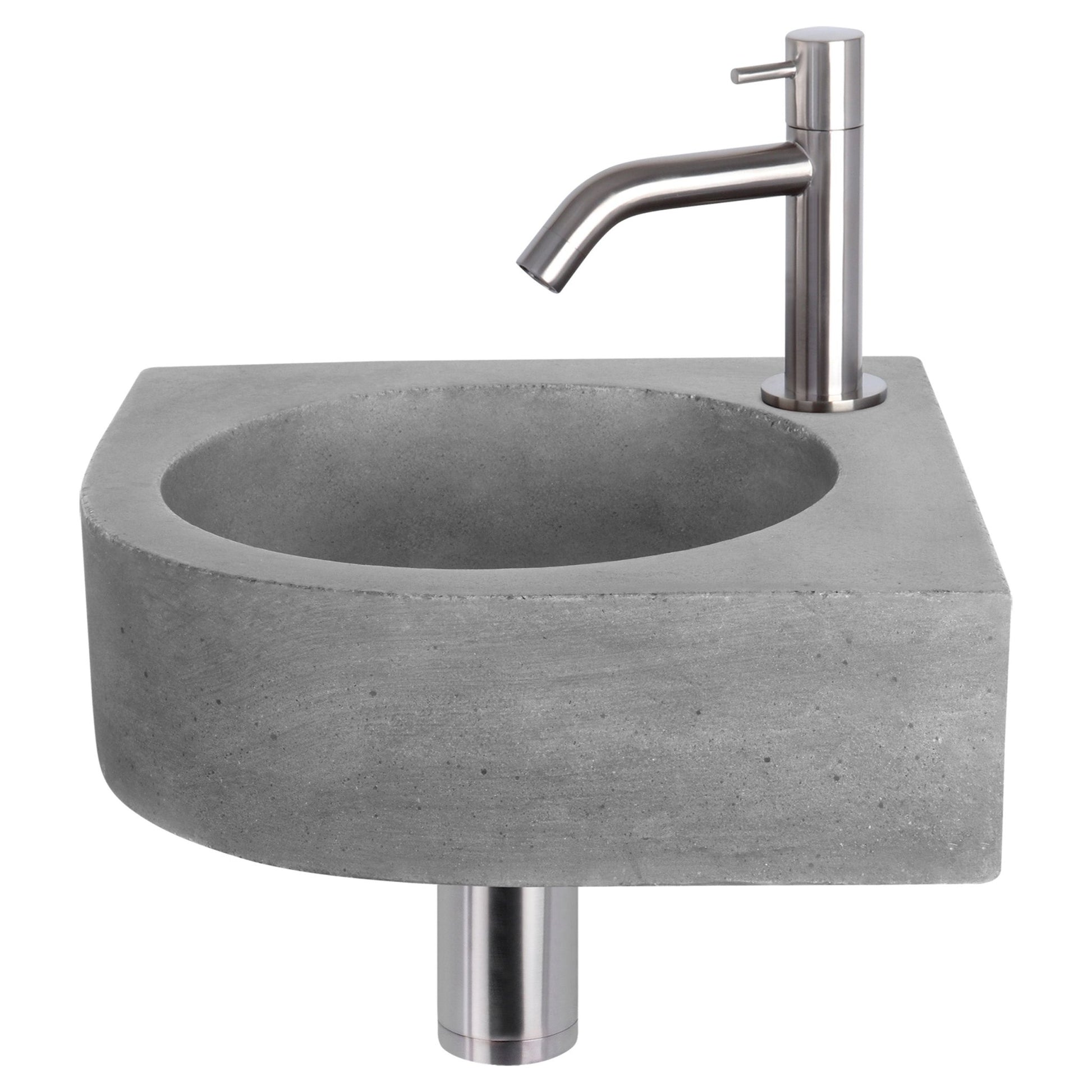Differnz Cleo fonteinset beton donkergrijs - kraan gebogen - 31.5 x 31.5 x 10 cm - mat chroom - Mozaiektegel.com