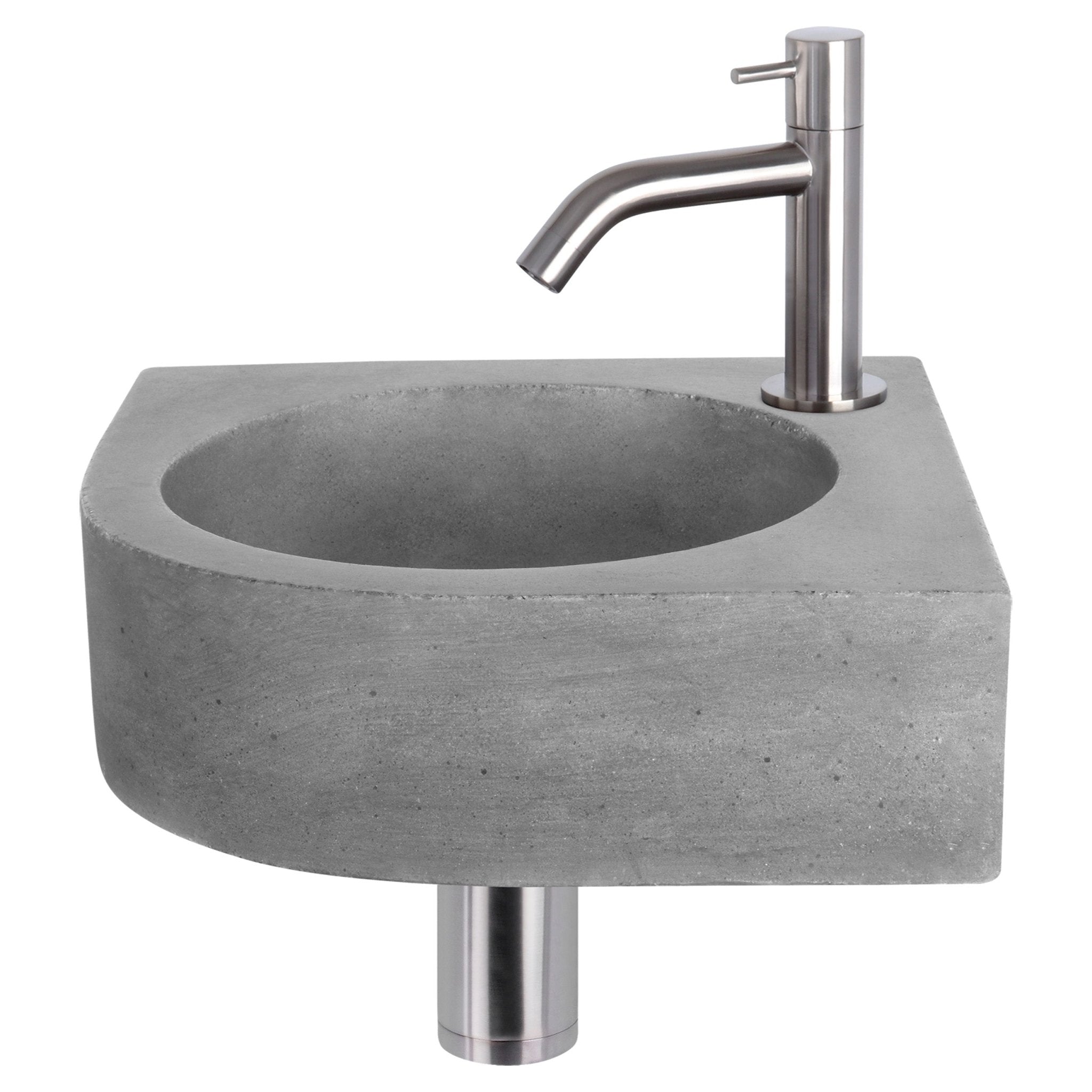 Differnz Cleo fonteinset beton donkergrijs - kraan gebogen - 31.5 x 31.5 x 10 cm - mat chroom - Mozaiektegel.com