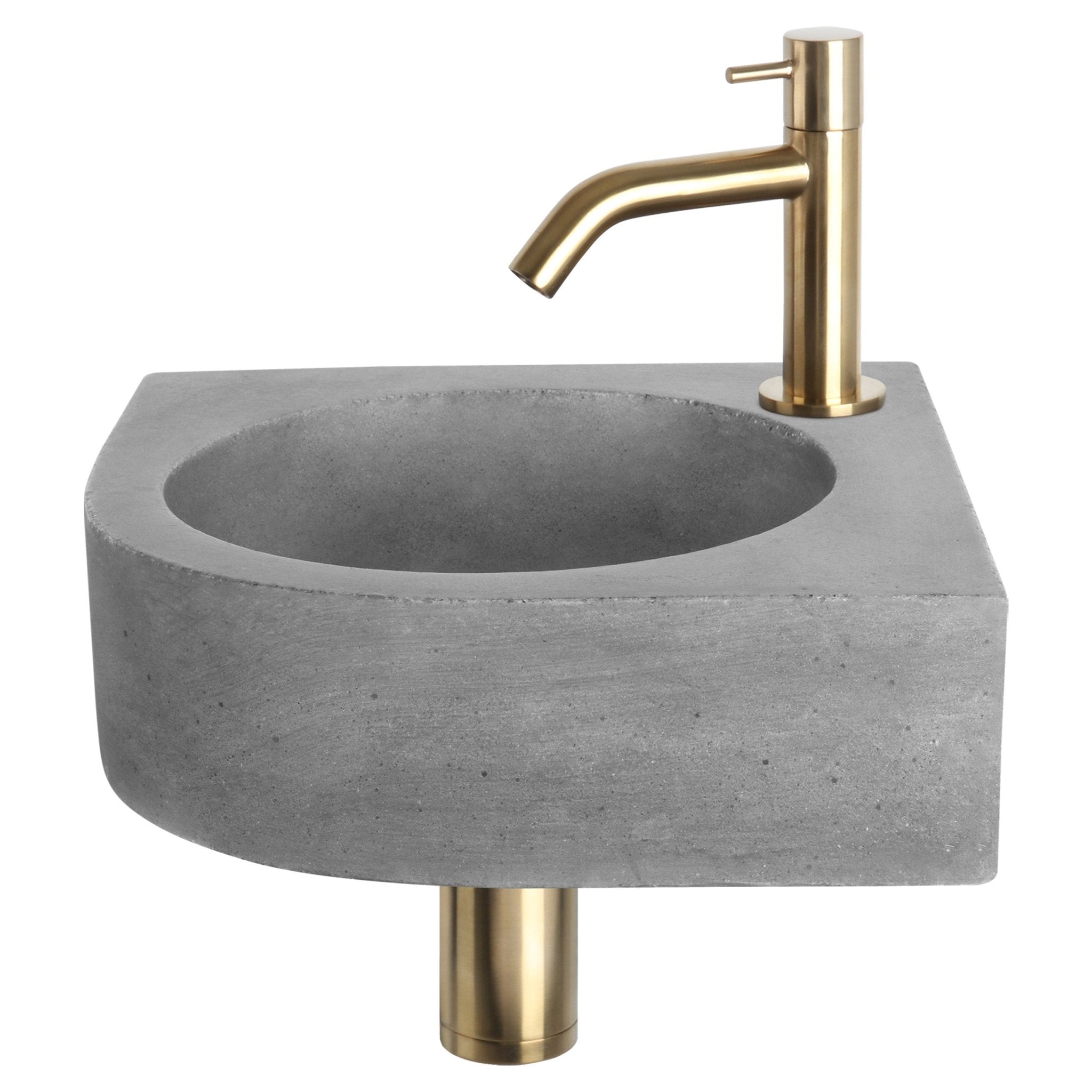 Differnz Cleo fonteinset beton donkergrijs - kraan gebogen - 31.5 x 31.5 x 10 cm - mat goud - Mozaiektegel.com