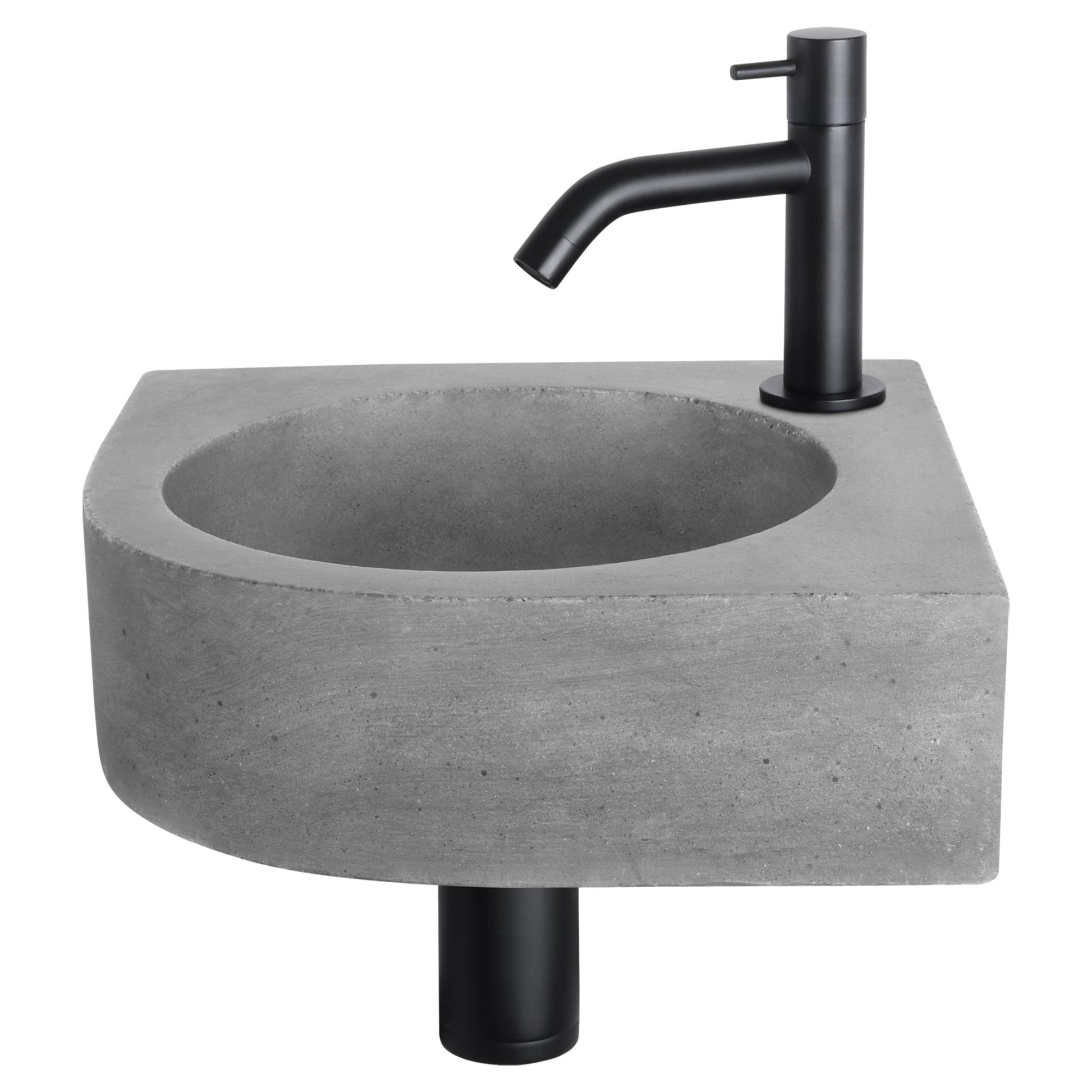 Differnz Cleo fonteinset beton donkergrijs - kraan gebogen - 31.5 x 31.5 x 10 cm - mat zwart - Mozaiektegel.com