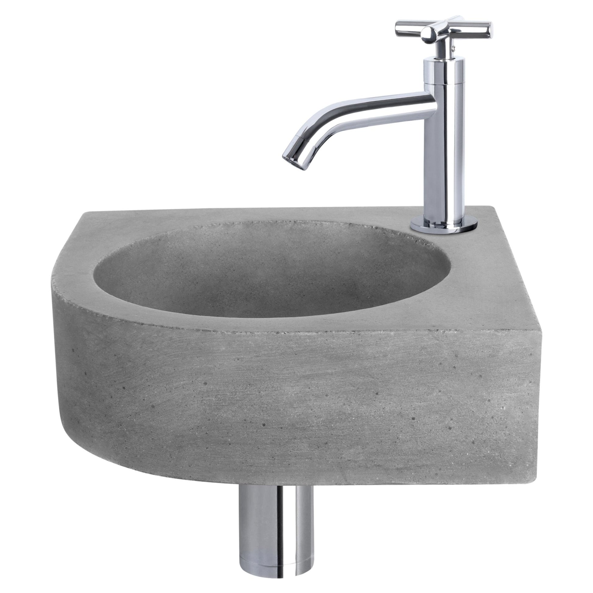 Differnz Cleo fonteinset beton donkergrijs - kraan kruis - 31.5 x 31.5 x 10 cm - chroom - Mozaiektegel.com