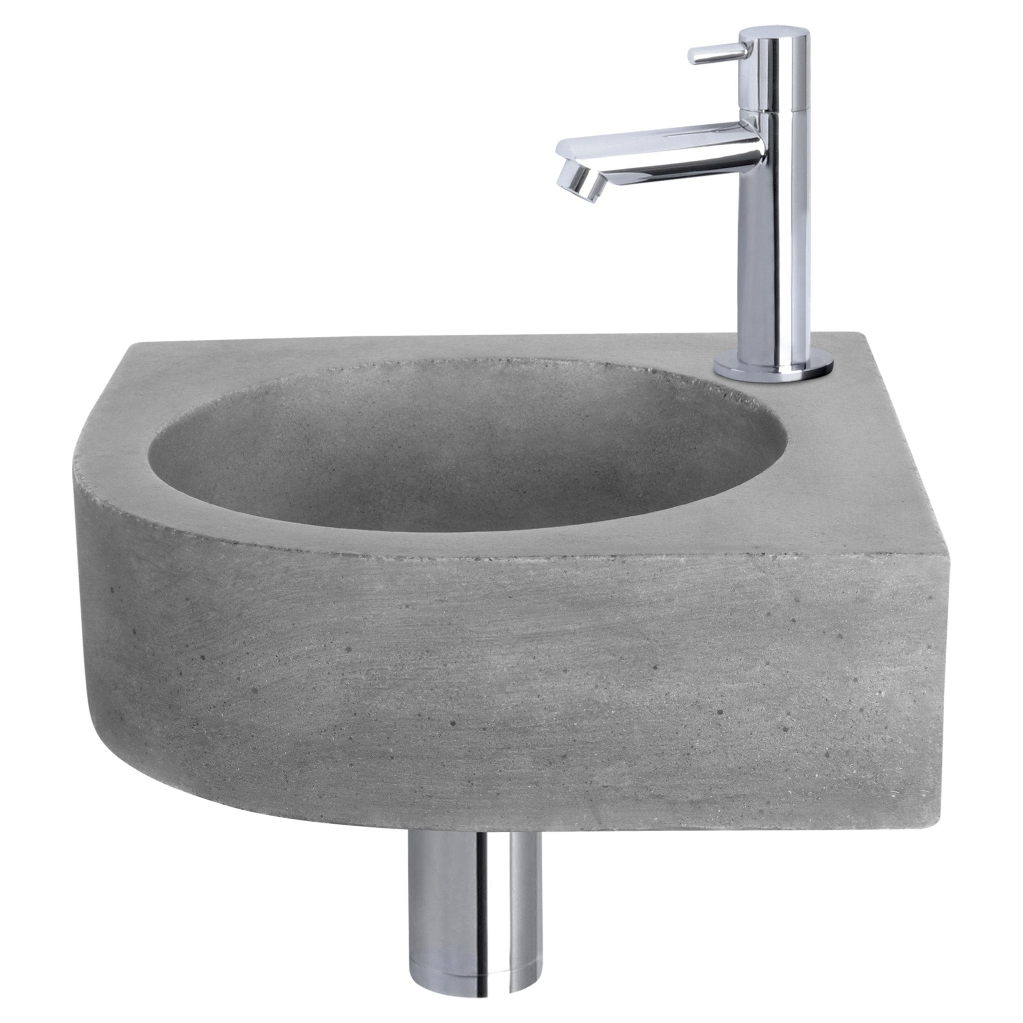 Differnz Cleo fonteinset beton donkergrijs - kraan recht - 31.5 x 31.5 x 10 cm - chroom - Mozaiektegel.com