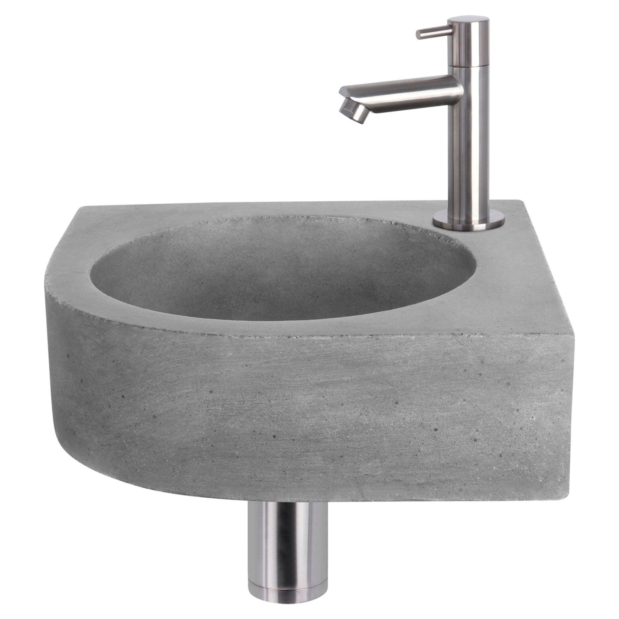 Differnz Cleo fonteinset beton donkergrijs - kraan recht - 31.5 x 31.5 x 10 cm - mat chroom - Mozaiektegel.com