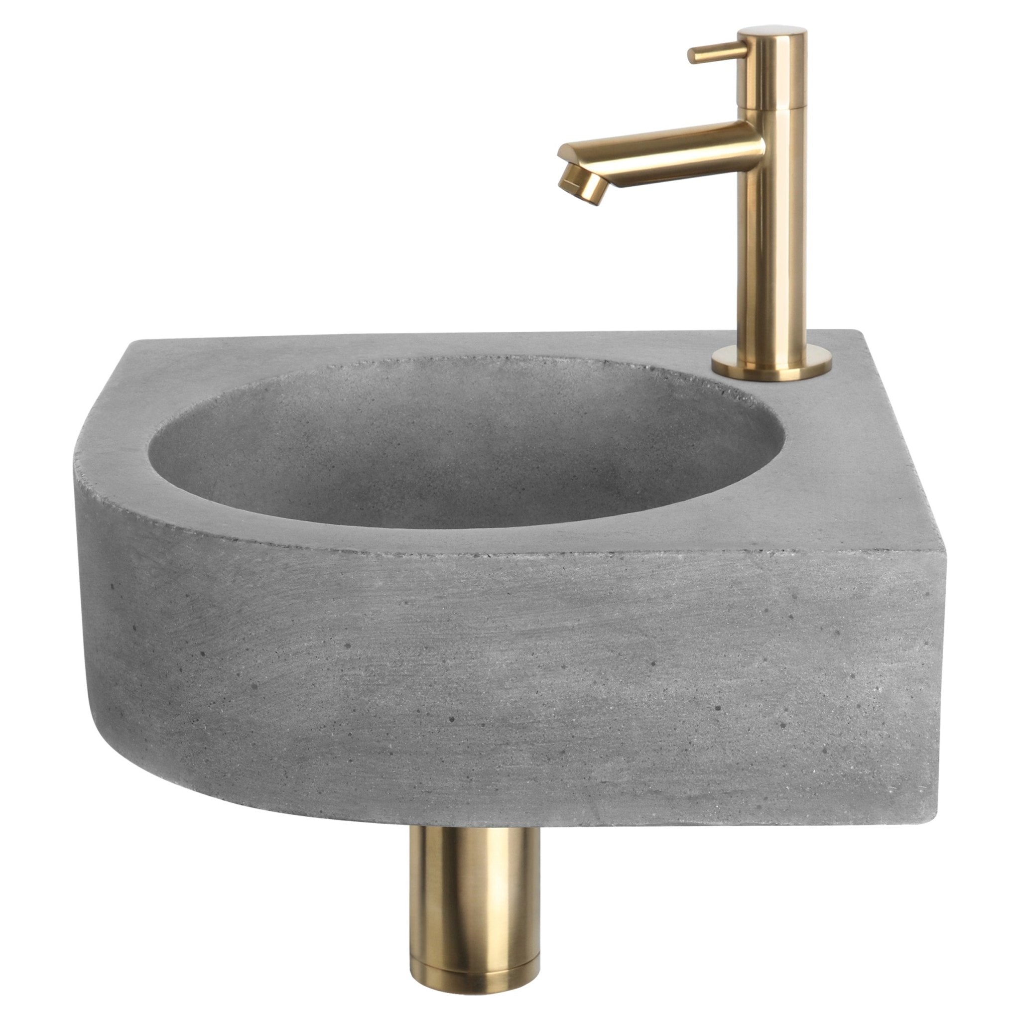 Differnz Cleo fonteinset beton donkergrijs - kraan recht - 31.5 x 31.5 x 10 cm - mat goud - Mozaiektegel.com