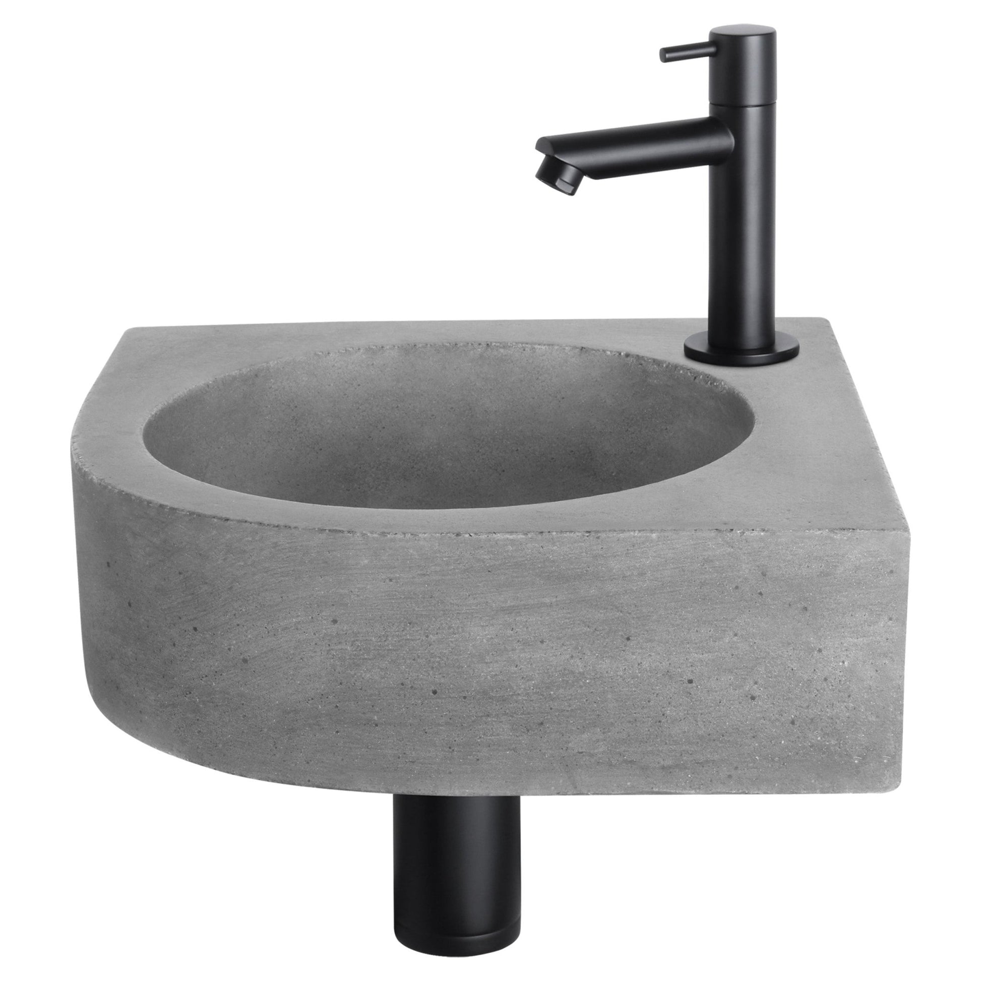 Differnz Cleo fonteinset beton donkergrijs - kraan recht - 31.5 x 31.5 x 10 cm - mat zwart - Mozaiektegel.com