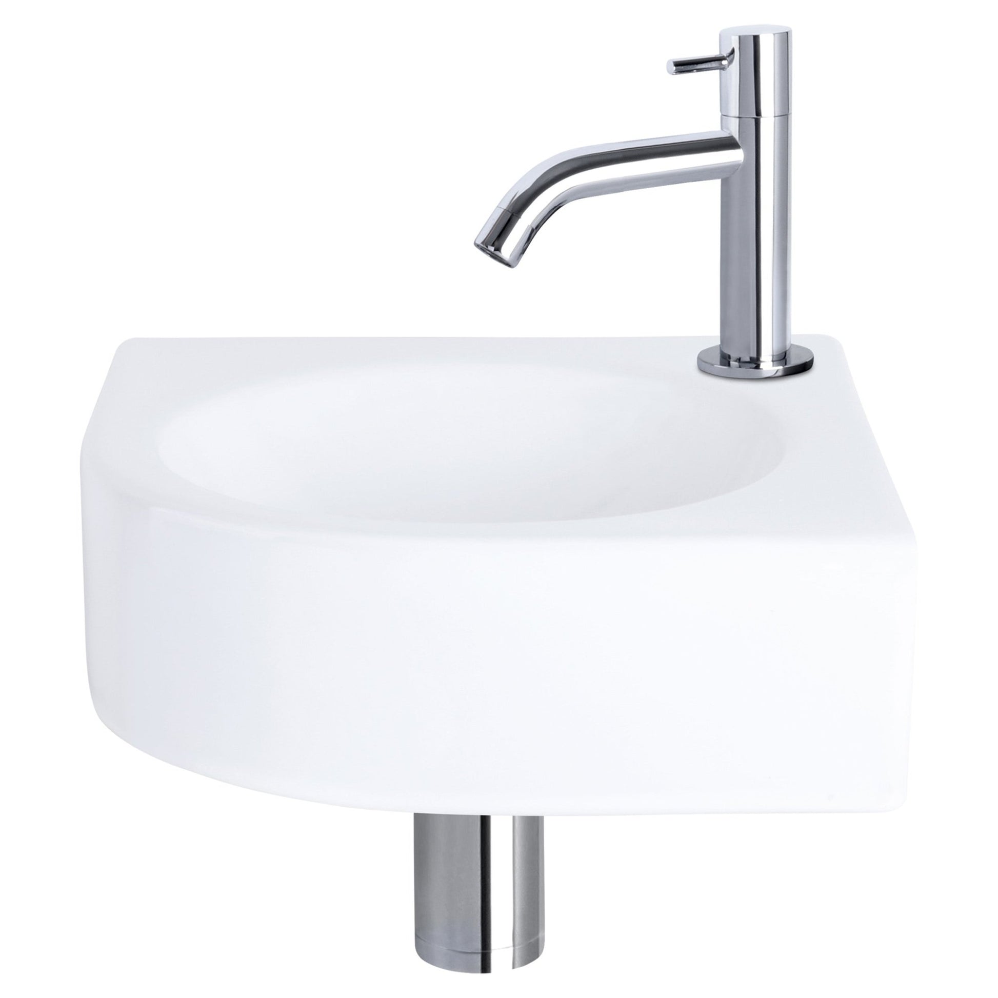 Differnz Cleo fonteinset keramiek - kraan gebogen - 30 x 30 x 10 cm - chroom - Mozaiektegel.com