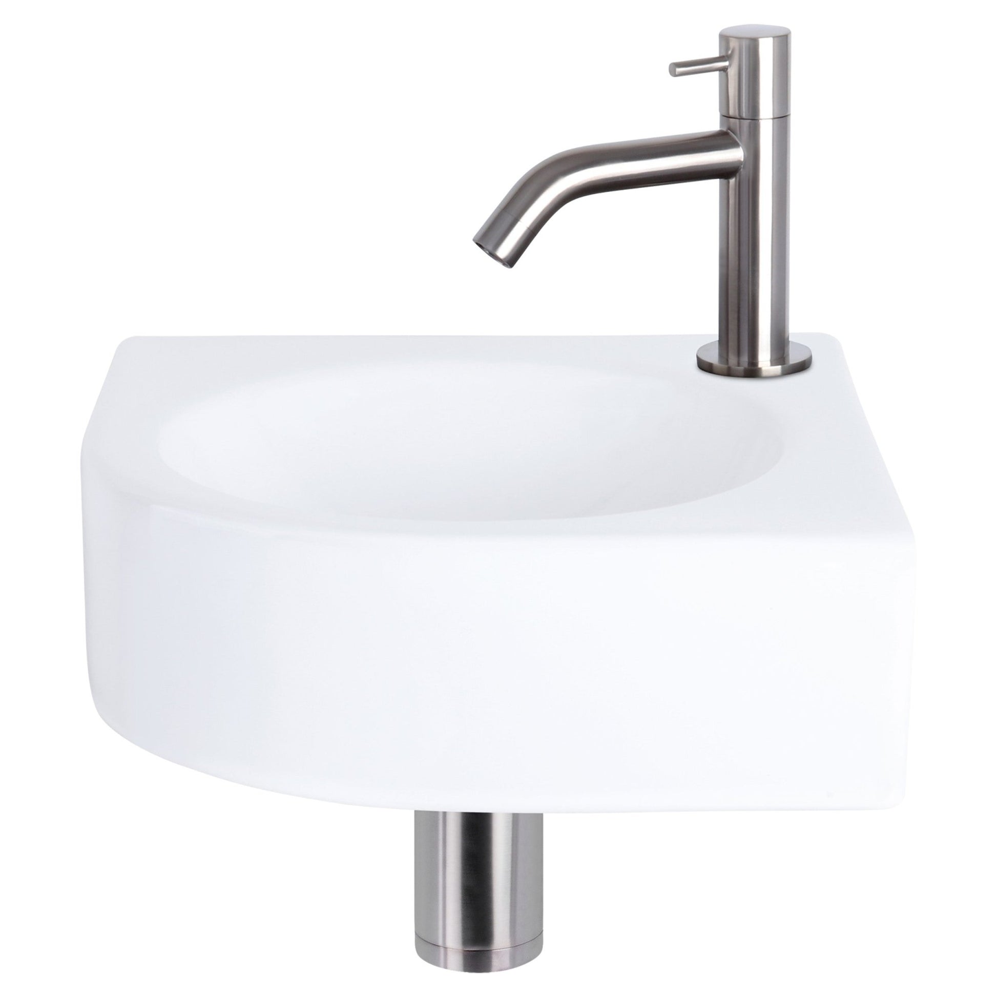 Differnz Cleo fonteinset keramiek - kraan gebogen - 30 x 30 x 10 cm - mat chroom - Mozaiektegel.com