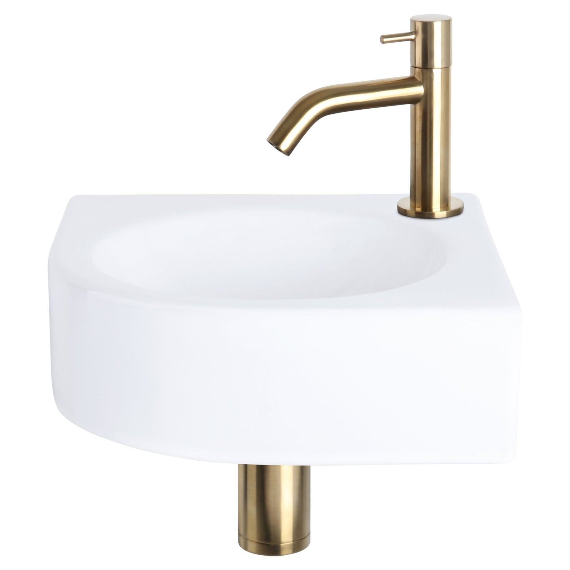 Differnz Cleo fonteinset keramiek - kraan gebogen - 30 x 30 x 10 cm - mat goud - Mozaiektegel.com