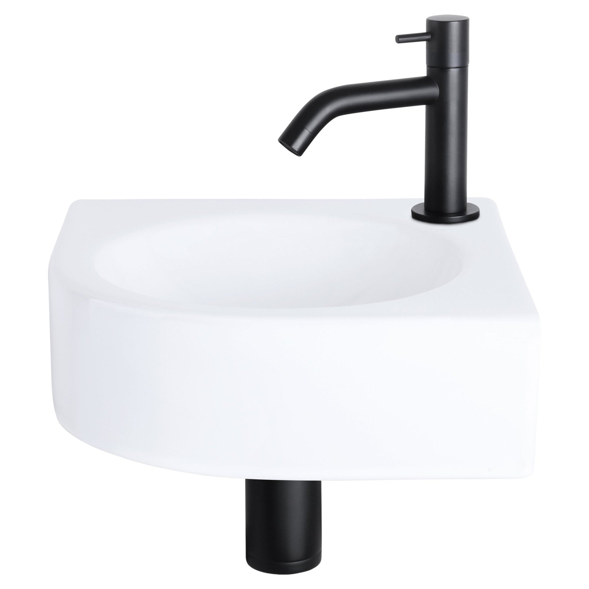 Differnz Cleo fonteinset keramiek - kraan gebogen - 30 x 30 x 10 cm - mat zwart - Mozaiektegel.com