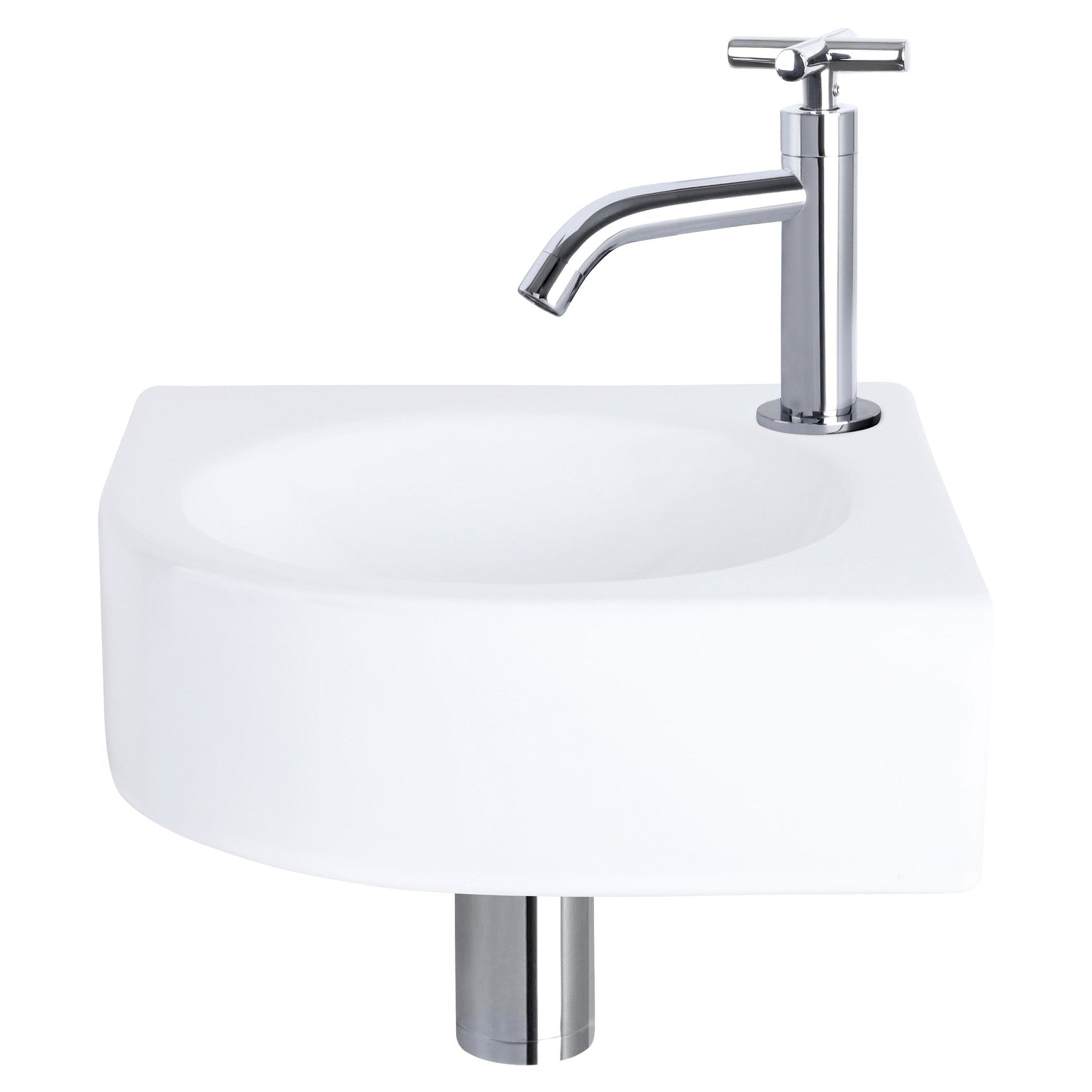 Differnz Cleo fonteinset keramiek - kraan kruis - 30 x 30 x 10 cm - chroom - Mozaiektegel.com