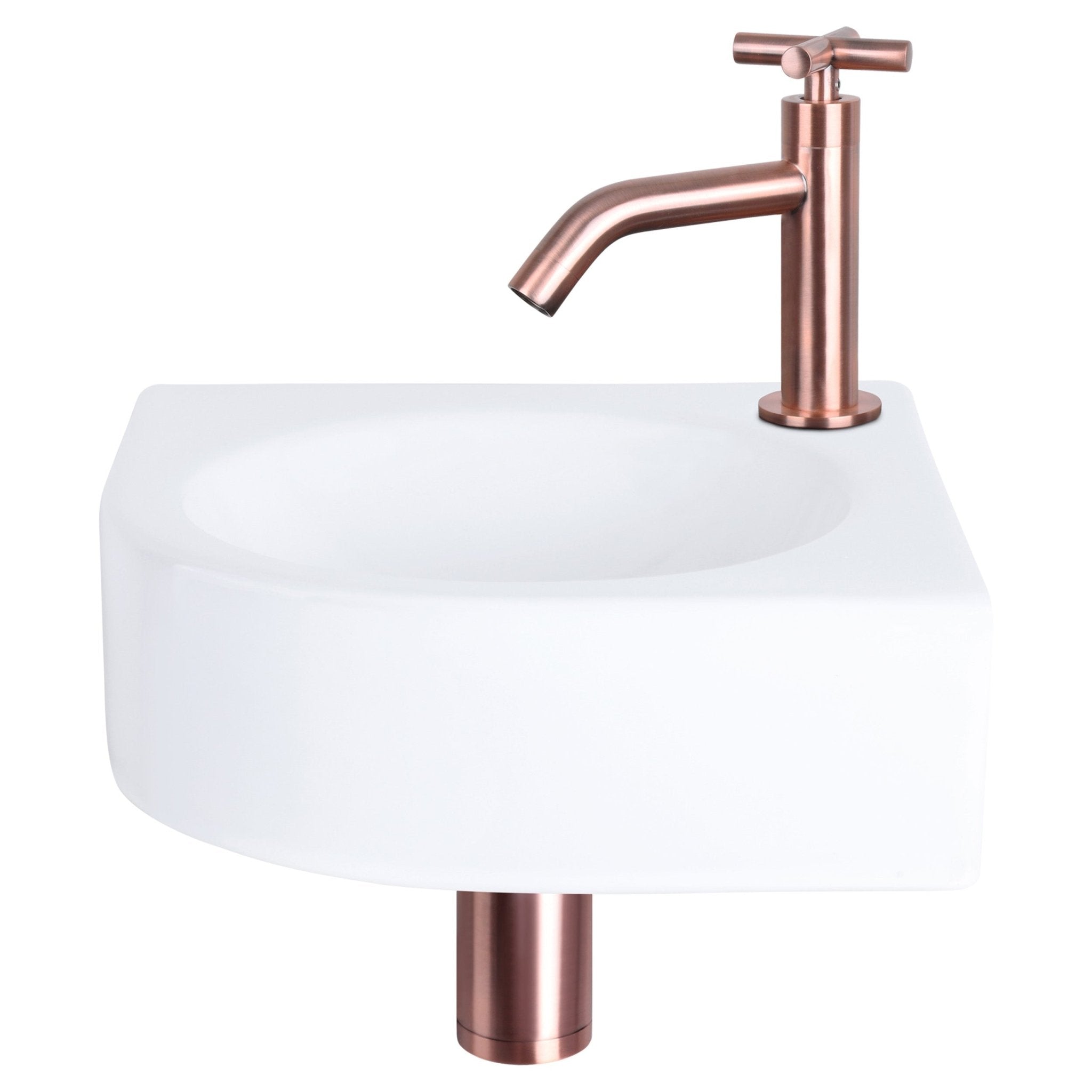 Differnz Cleo fonteinset keramiek - kraan kruis - 30 x 30 x 10 cm - rood koper - Mozaiektegel.com