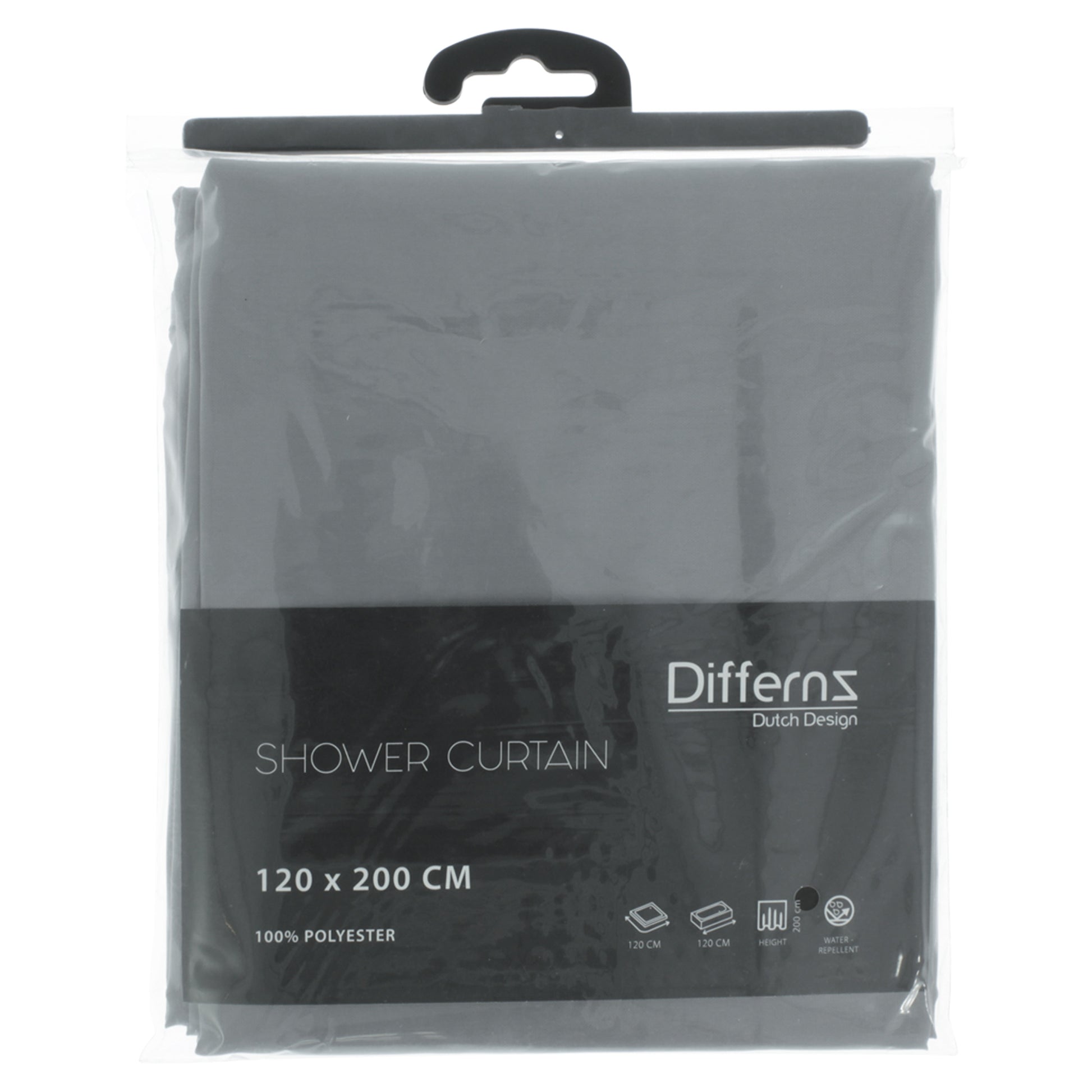 Differnz Color douchegordijn 100% polyester - verzwaarde onderzoom - 120 x 200 cm - grijs - Mozaiektegel.com