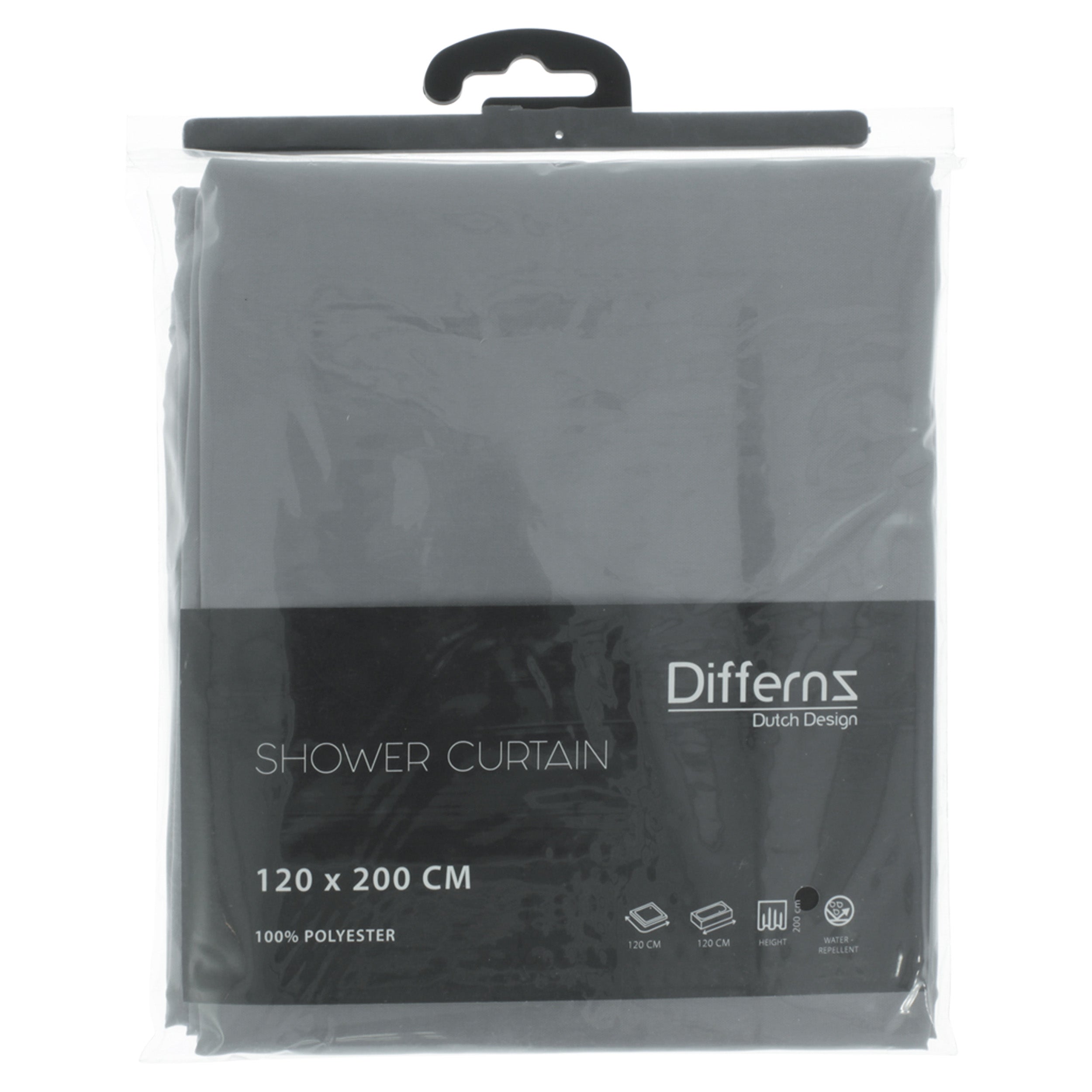 Differnz Color douchegordijn 100% polyester - verzwaarde onderzoom - 120 x 200 cm - grijs - Mozaiektegel.com