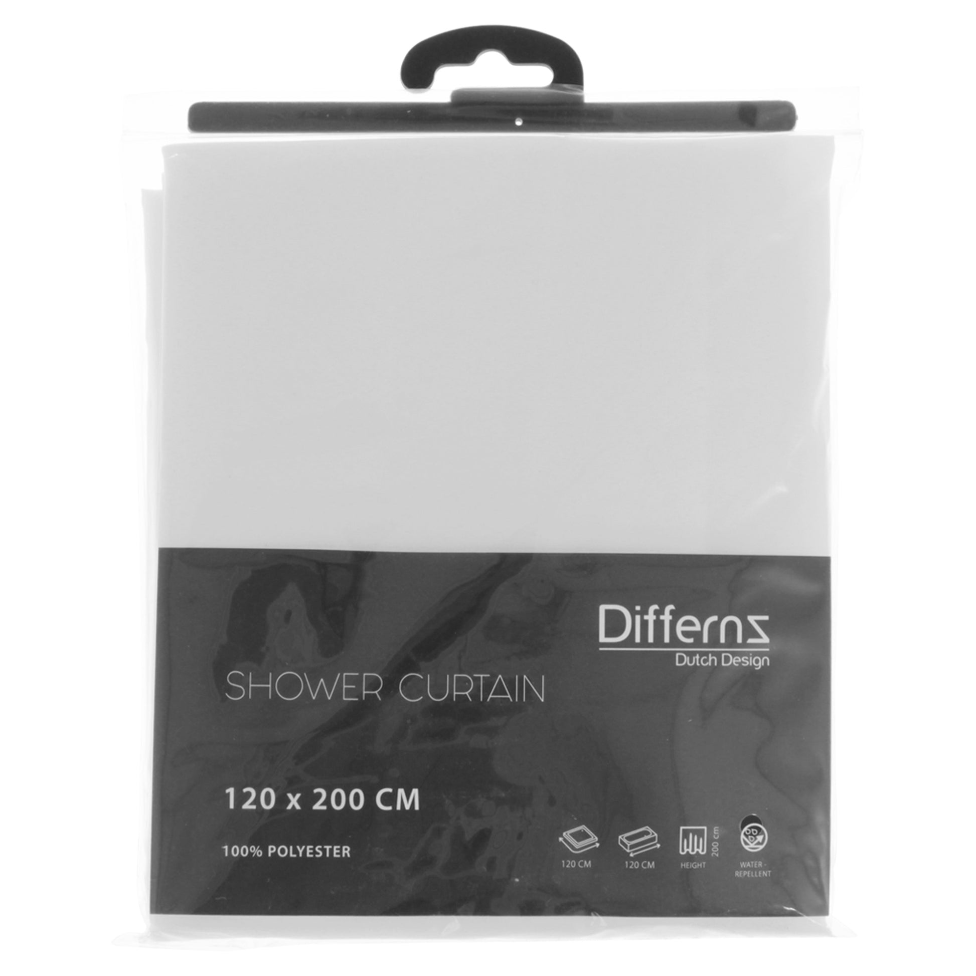 Differnz Color douchegordijn 100% polyester - verzwaarde onderzoom - 120 x 200 cm - wit - Mozaiektegel.com