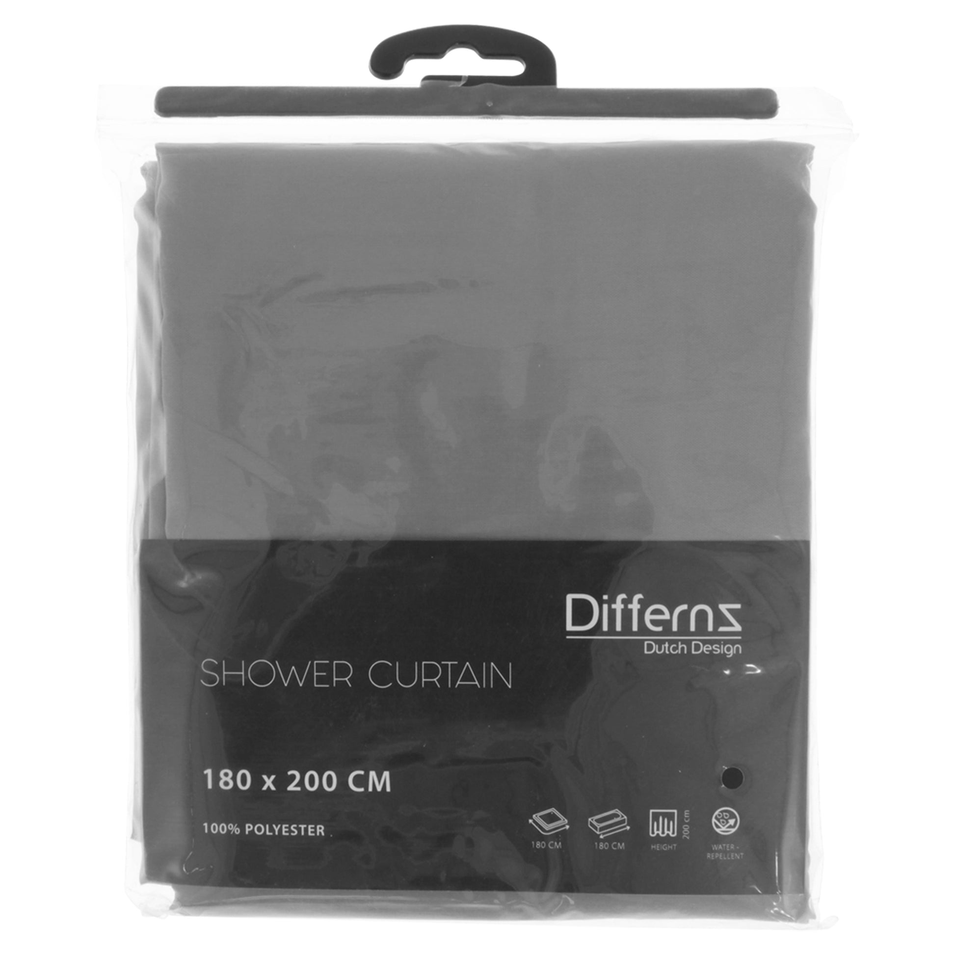Differnz Color douchegordijn 100% polyester - verzwaarde onderzoom - 180 x 200 cm - grijs - Mozaiektegel.com