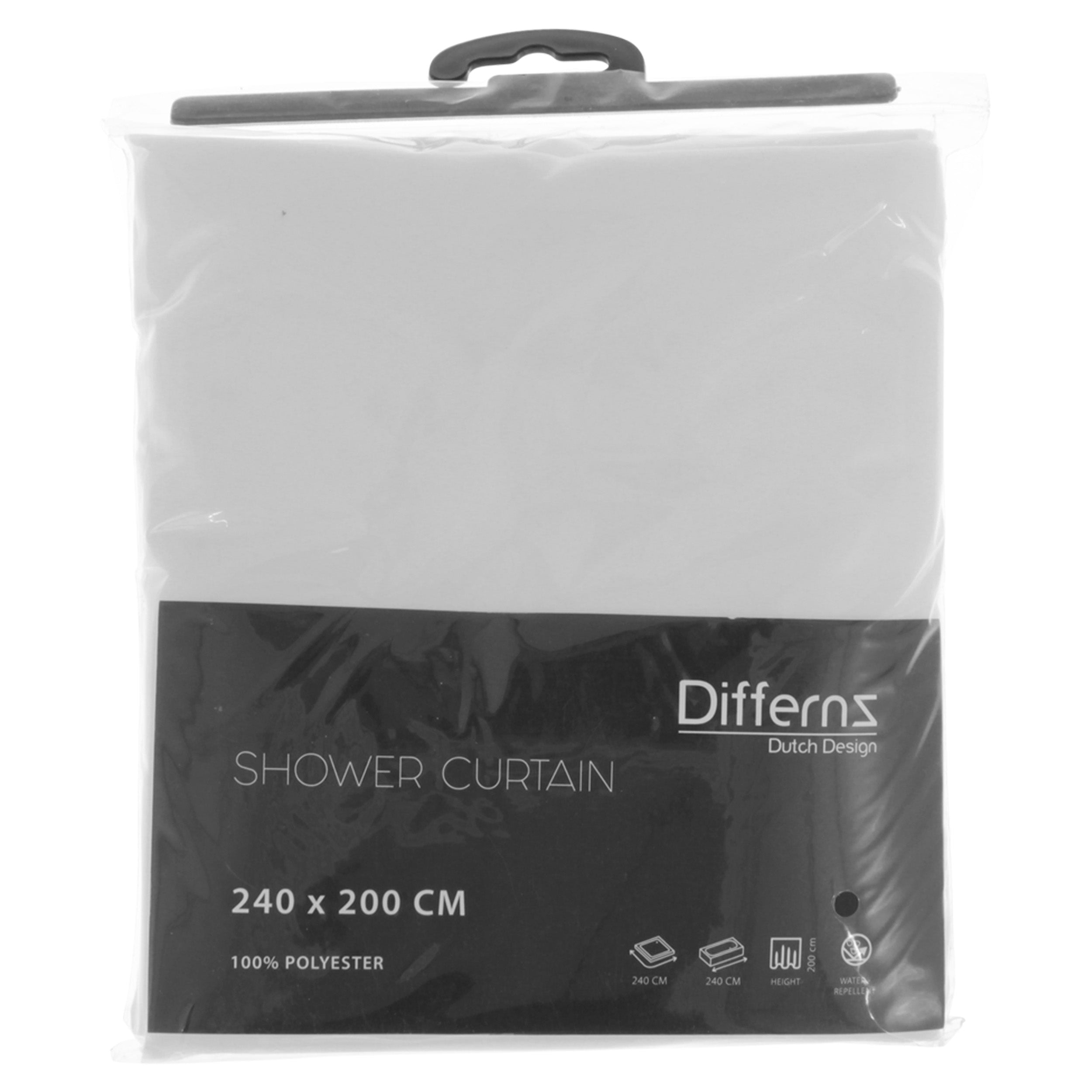 Differnz Color douchegordijn 100% polyester - verzwaarde onderzoom - 240 x 200 cm - wit - Mozaiektegel.com